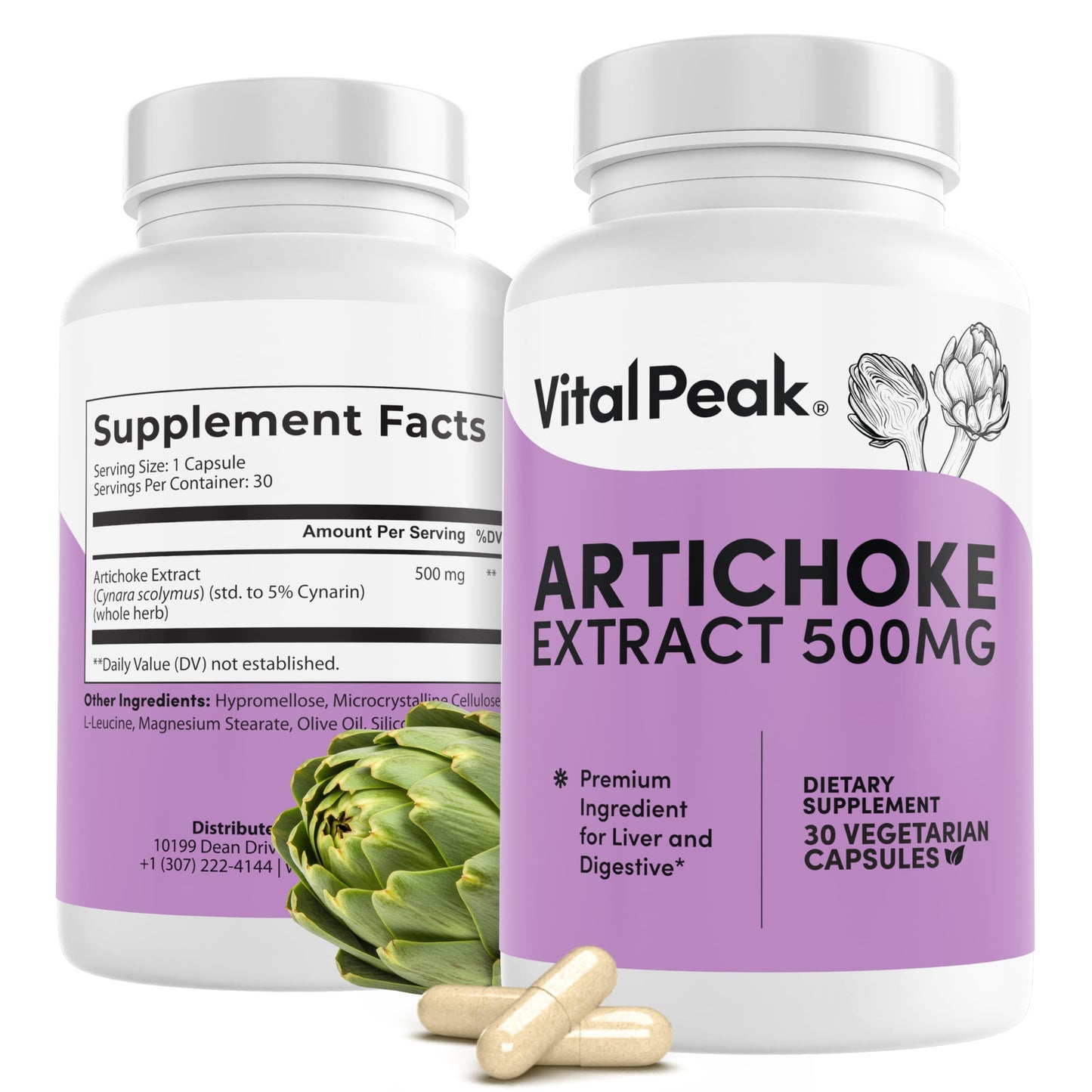 Vital Peak Artichoke 500 mg Supplement Capsules, 30 Count
