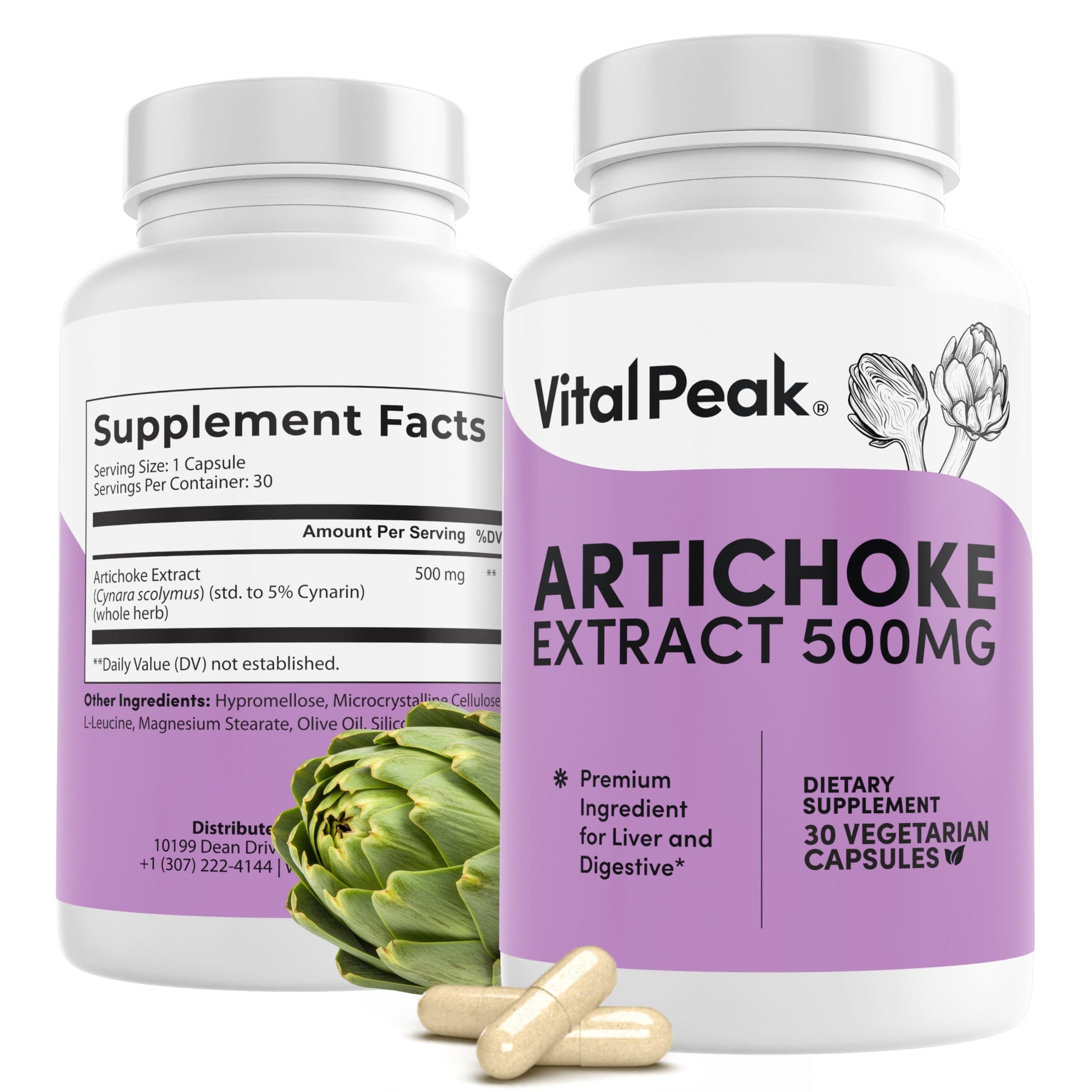 Vital Peak Artichoke 500 mg Supplement Capsules, 30 Count