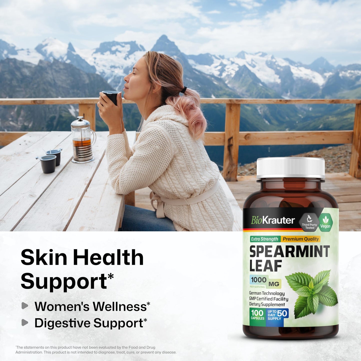 BIO KRAUTER Spearmint Capsules for Skin Support 100 Capsules