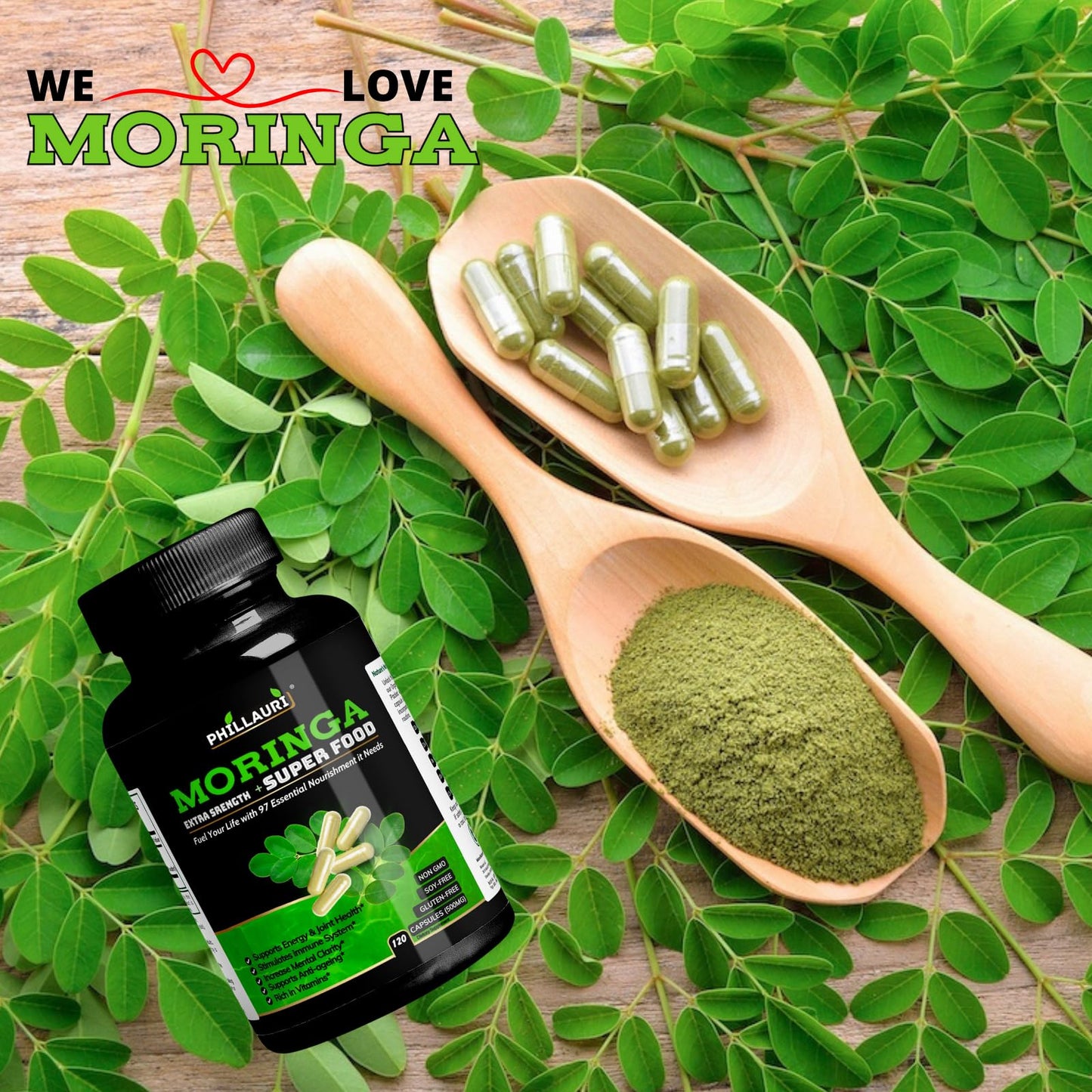 Phillauri Organic Moringa Powder Capsules, 360 Capsules