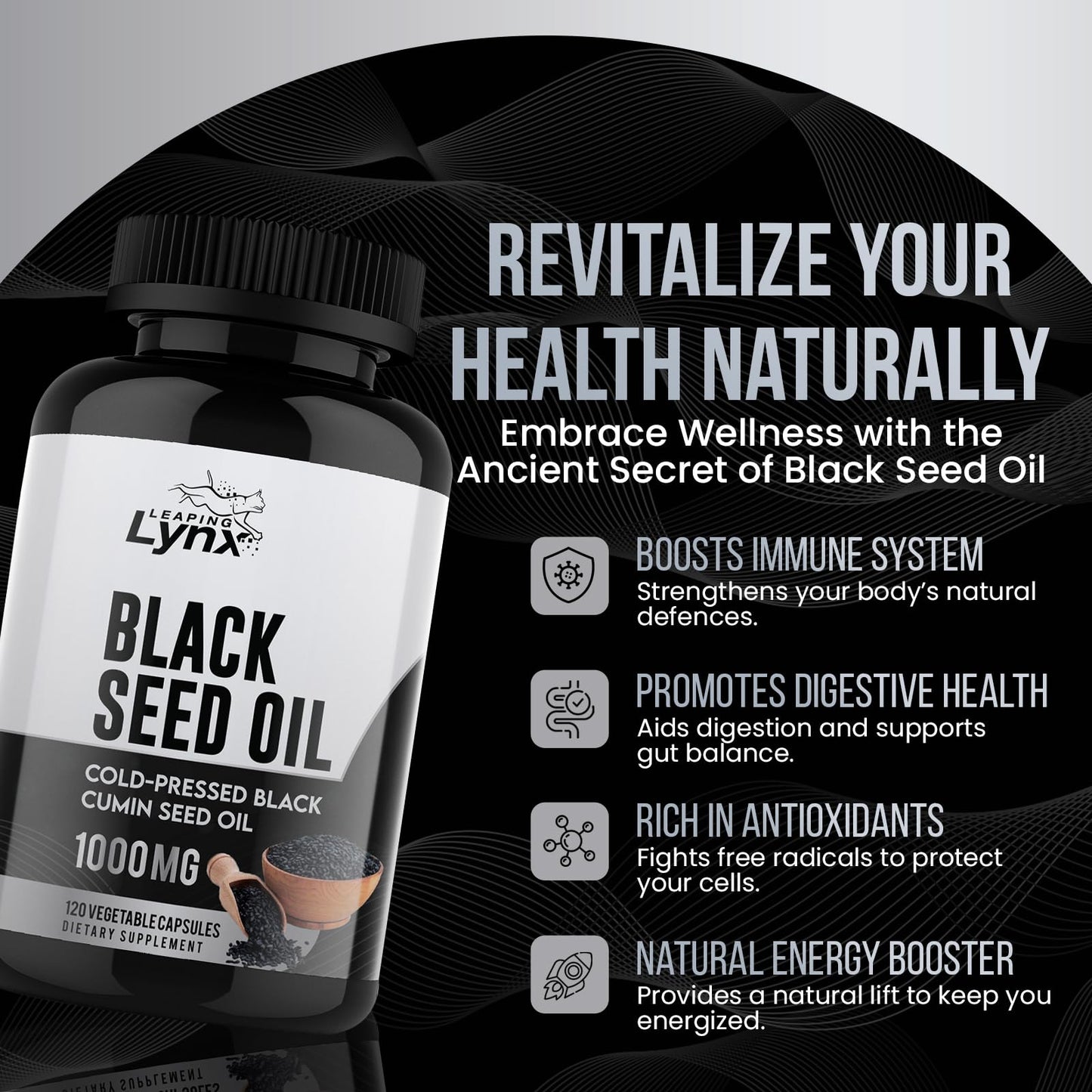 Leaping Lynx Black Seed Oil 1000mg Cold-Pressed Nigella Sativa Softgels 120 Count