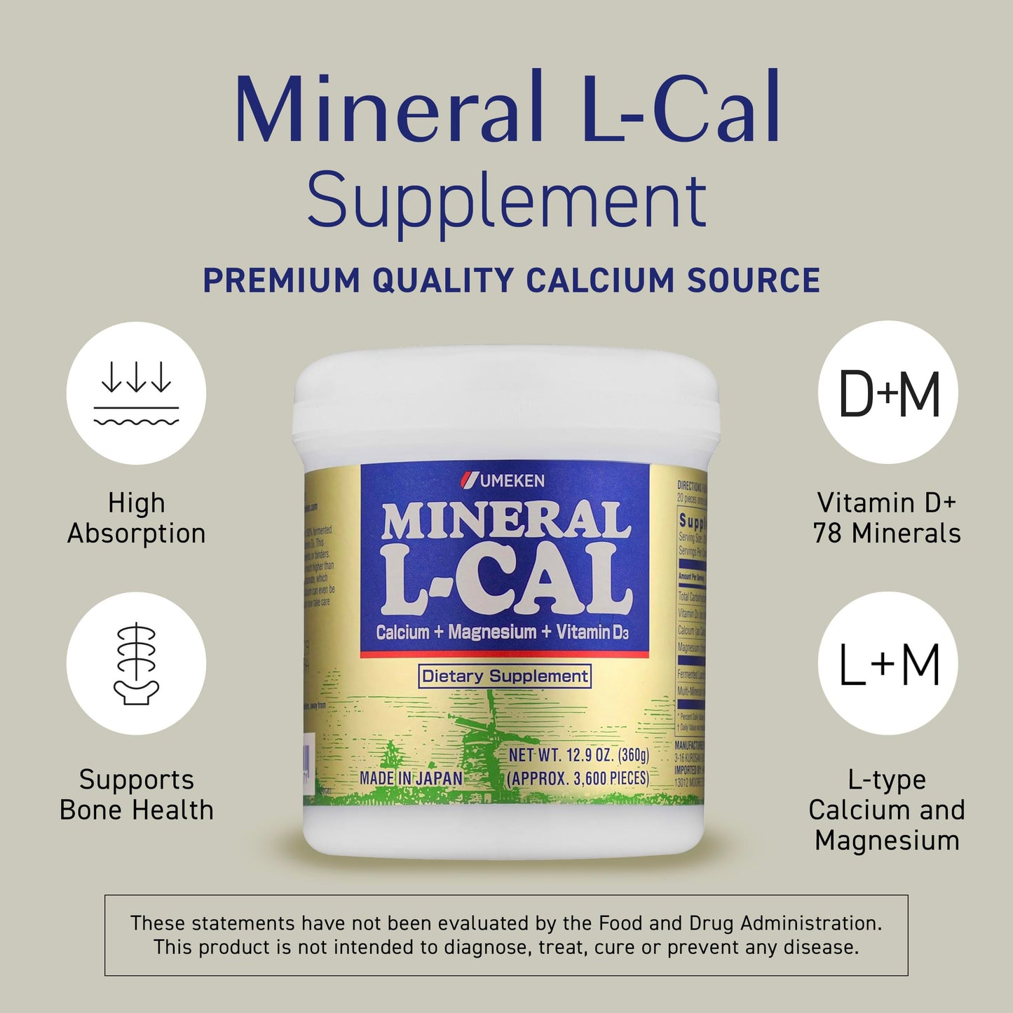 Umeken Mineral L-Cal Calcium with Vitamin D3 Tablet, 1 Tablet