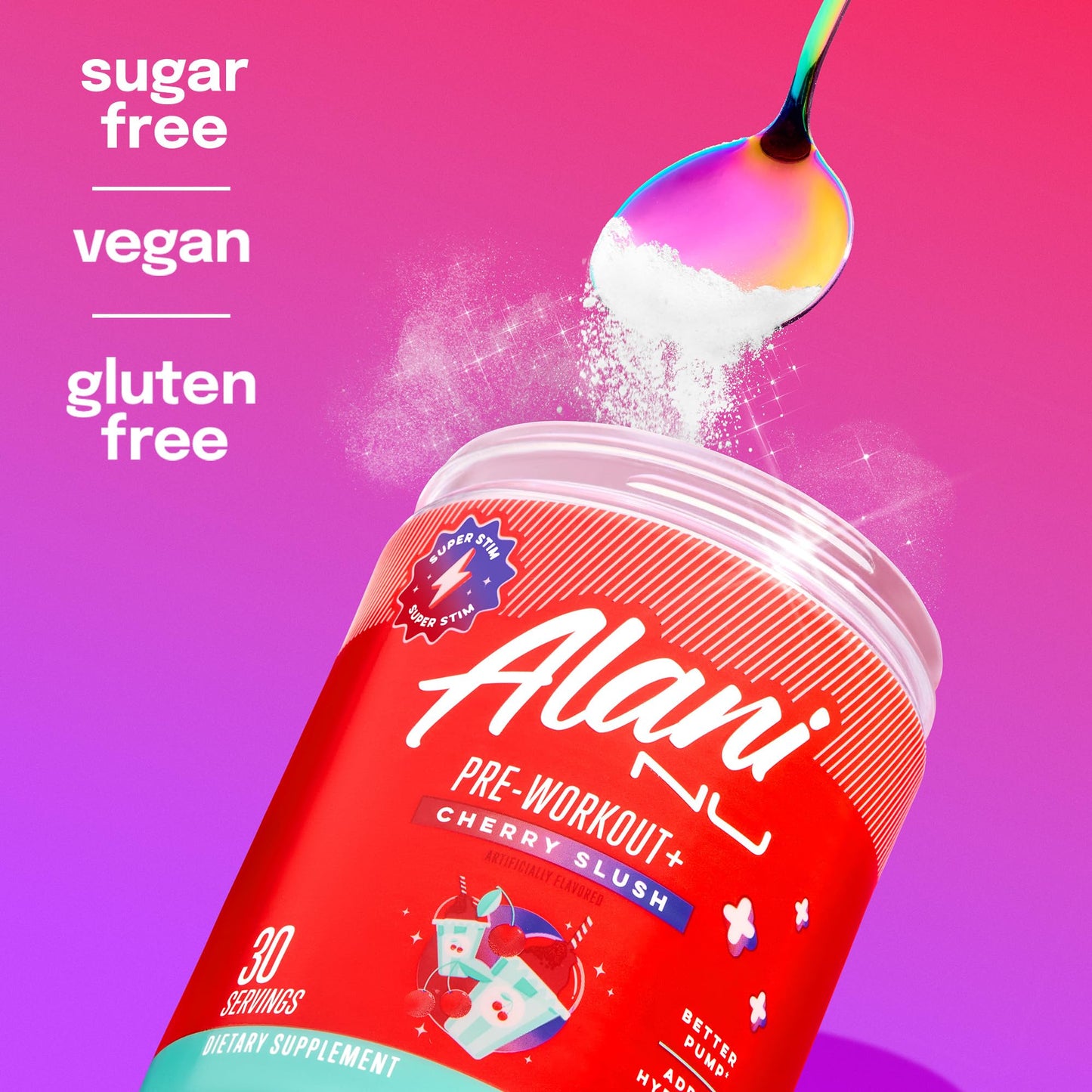 Alani Nu Pre Workout+ Powder Cherry Slush, Extra Boost, Sugar Free, 300mg Caffeine, L-Theanine, Beta-Alanine, Citrulline, 30 Servings, 13.8 Ounce