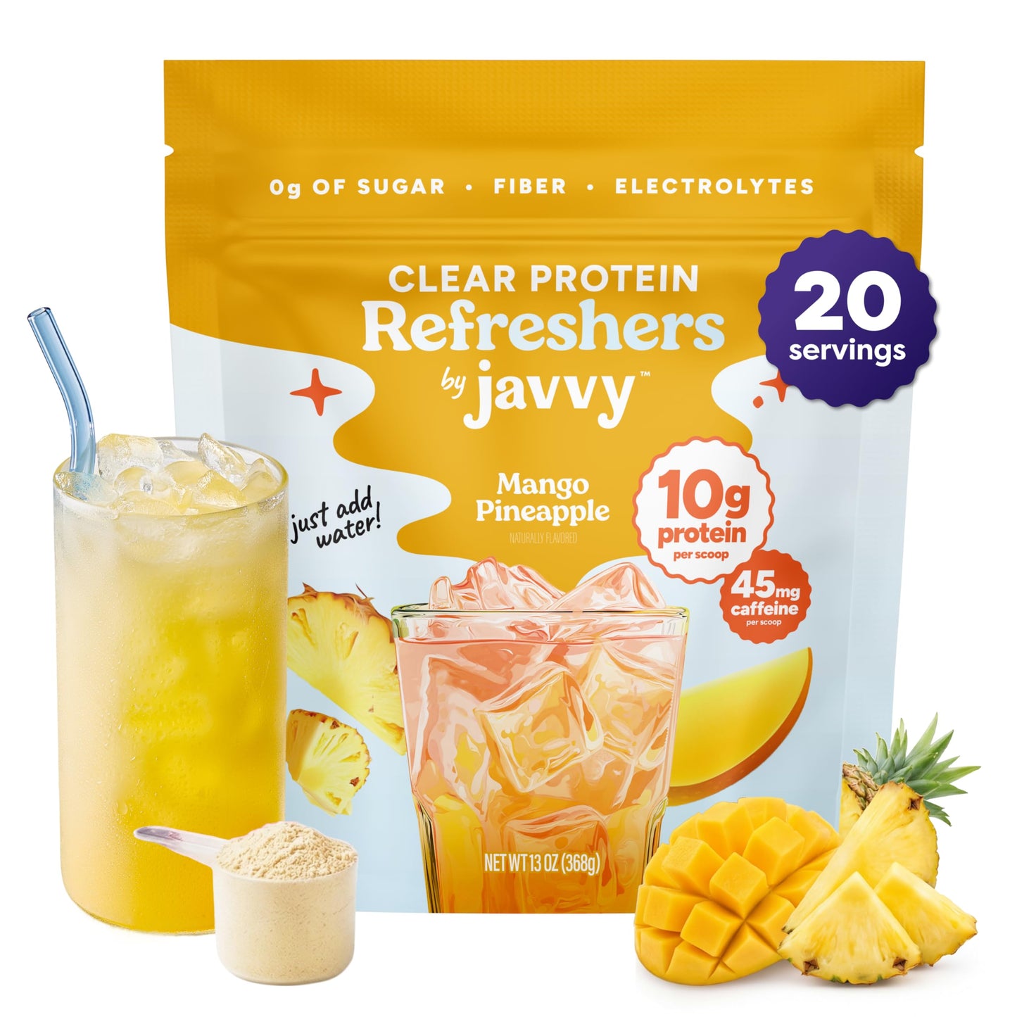 Javvy Clear Protein Powder with Clear Whey Protein Pineapple Mango Burst, 13