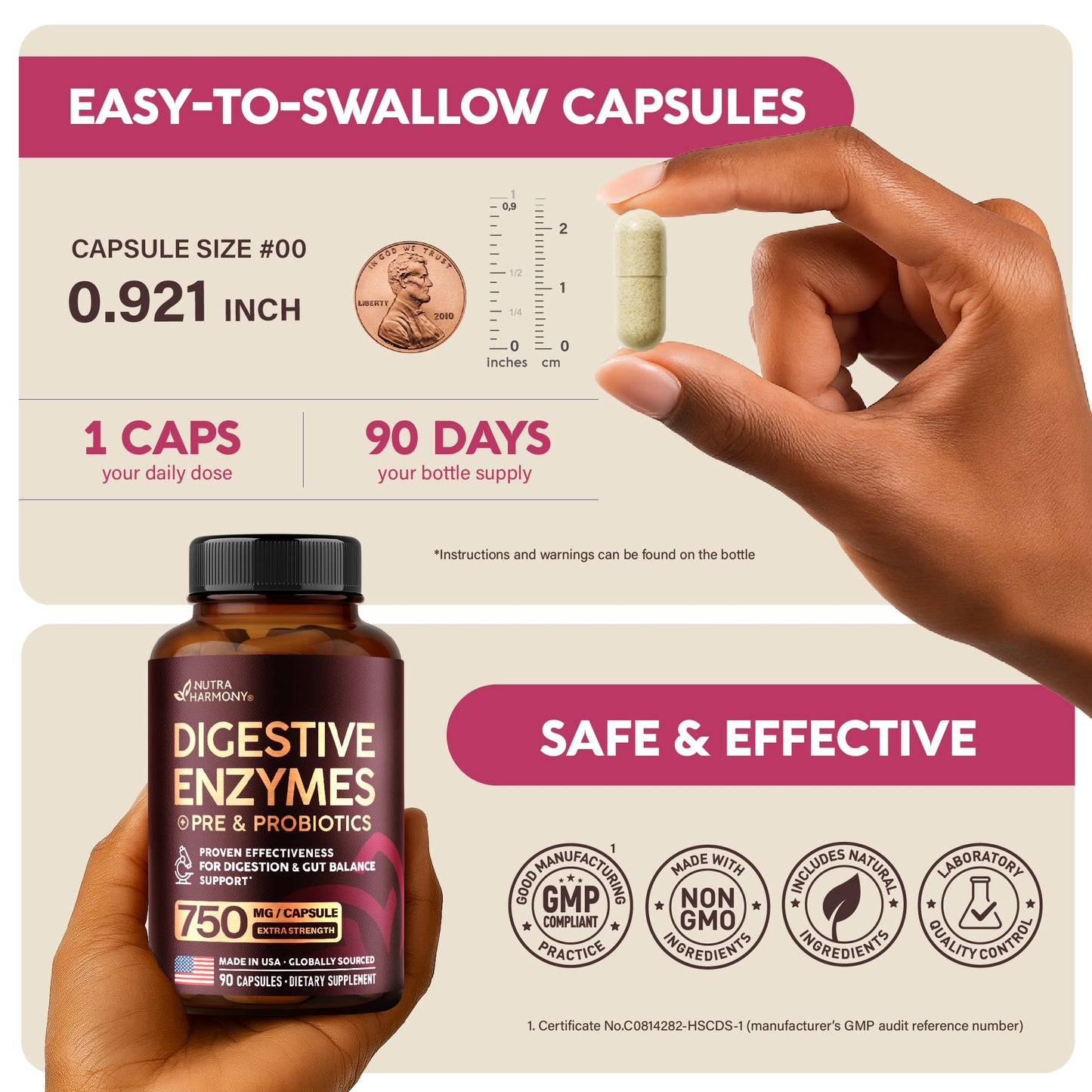 NUTRAHARMONY Digestive Enzymes for Women - Multi Digestive Enzymes with Papaya, Bromelain, Probiotic & Prebiotics - Gut & Digestion Support, 90 Capsules