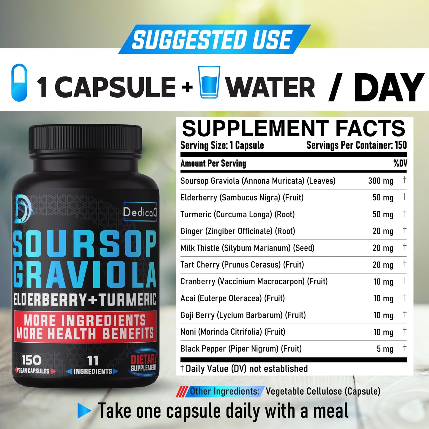 DEDICAD 11in1 Graviola Soursop Capsules, 150 Capsules