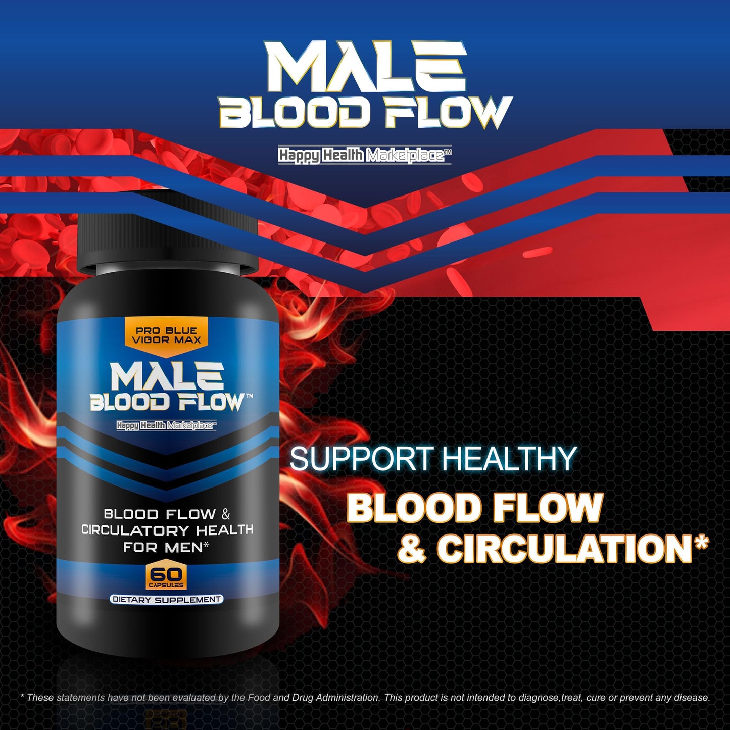 Happy Health Marketplace Pro Blue Vigor Max Male Blood Flow Capsules 60 Count