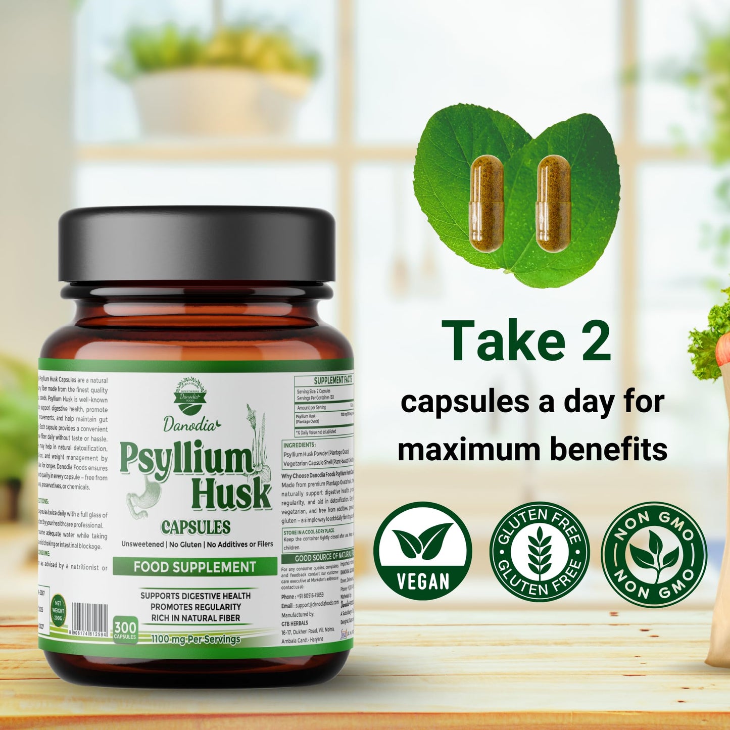 Danodia Foods Psyllium Husk Capsules 300 Count