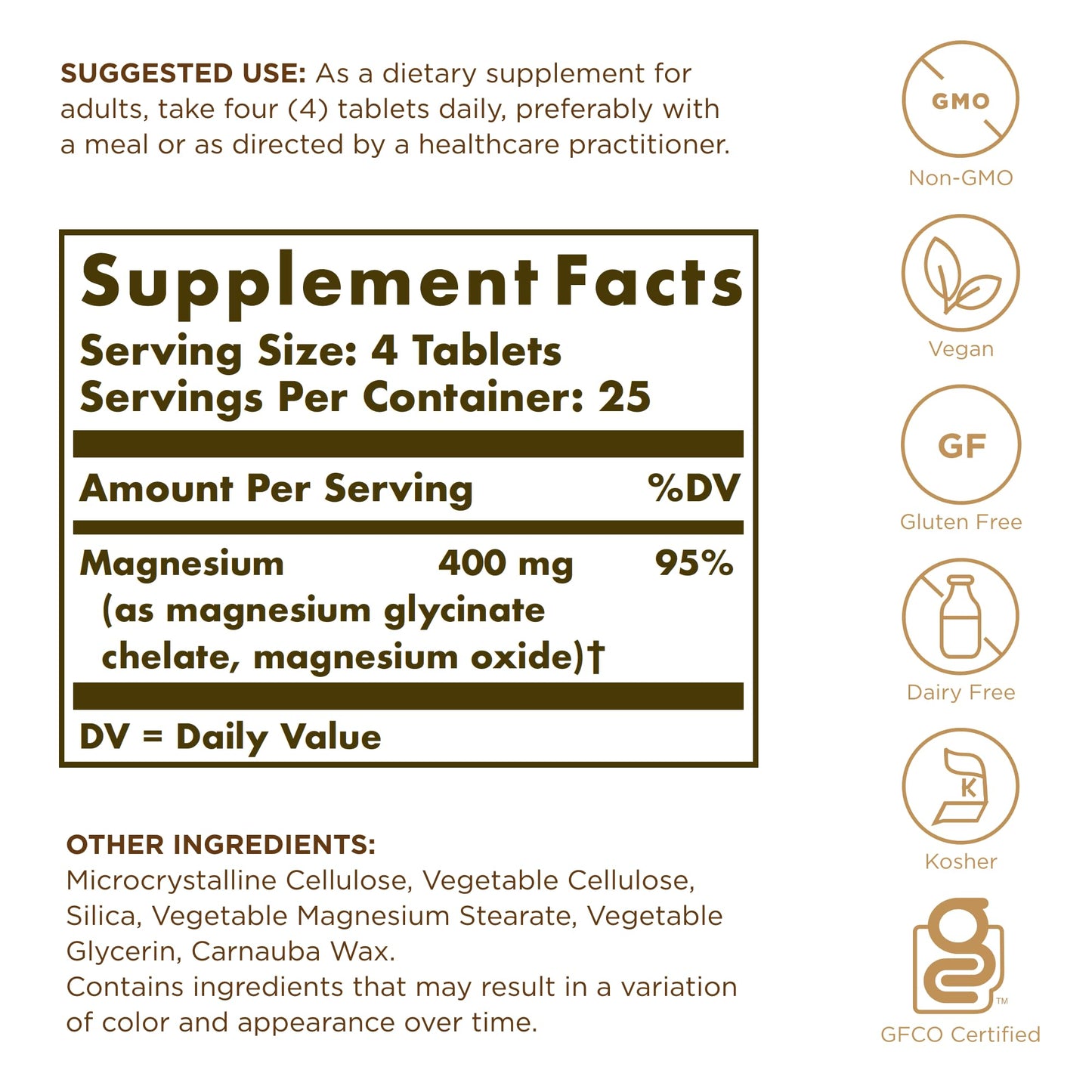 Solgar Chelated Magnesium Tablets 100 Count