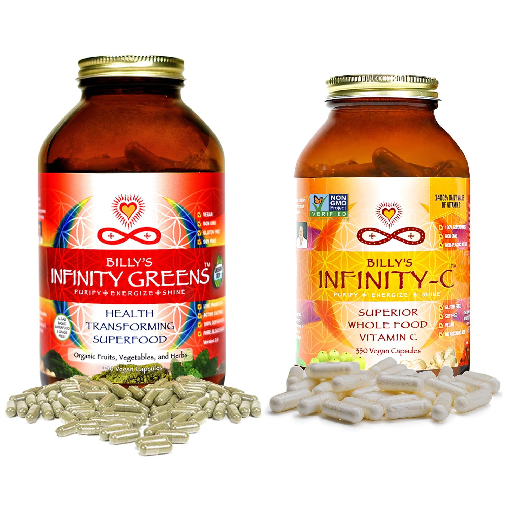 Infinity Greens Bundle: Infinity Superfood Greens Capsules, 30 Capsules; Infinity-C Vitamin C Complex, 30 Servings