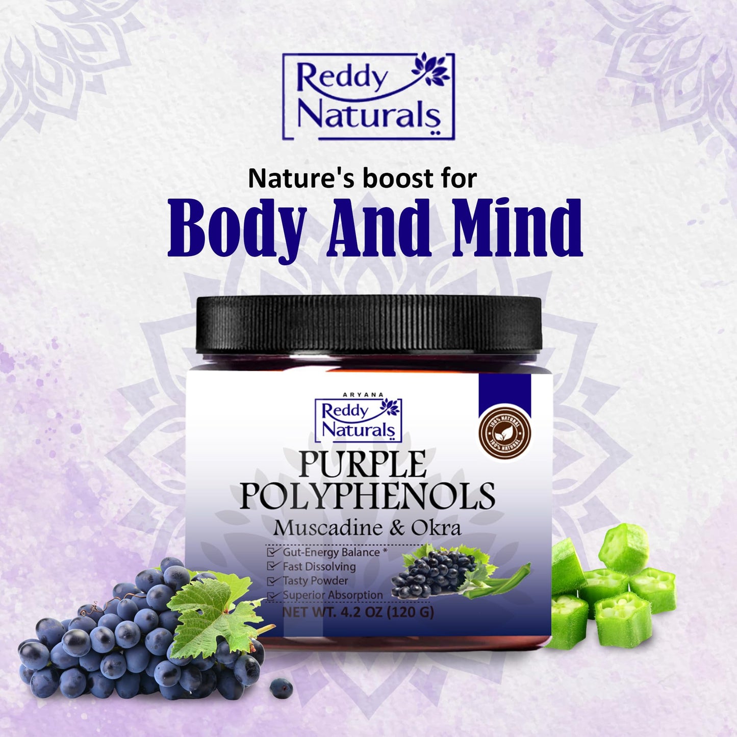 Reddy Naturals Purple Polyphenols with Muscadine Grape Extract Powder, 4.23 oz