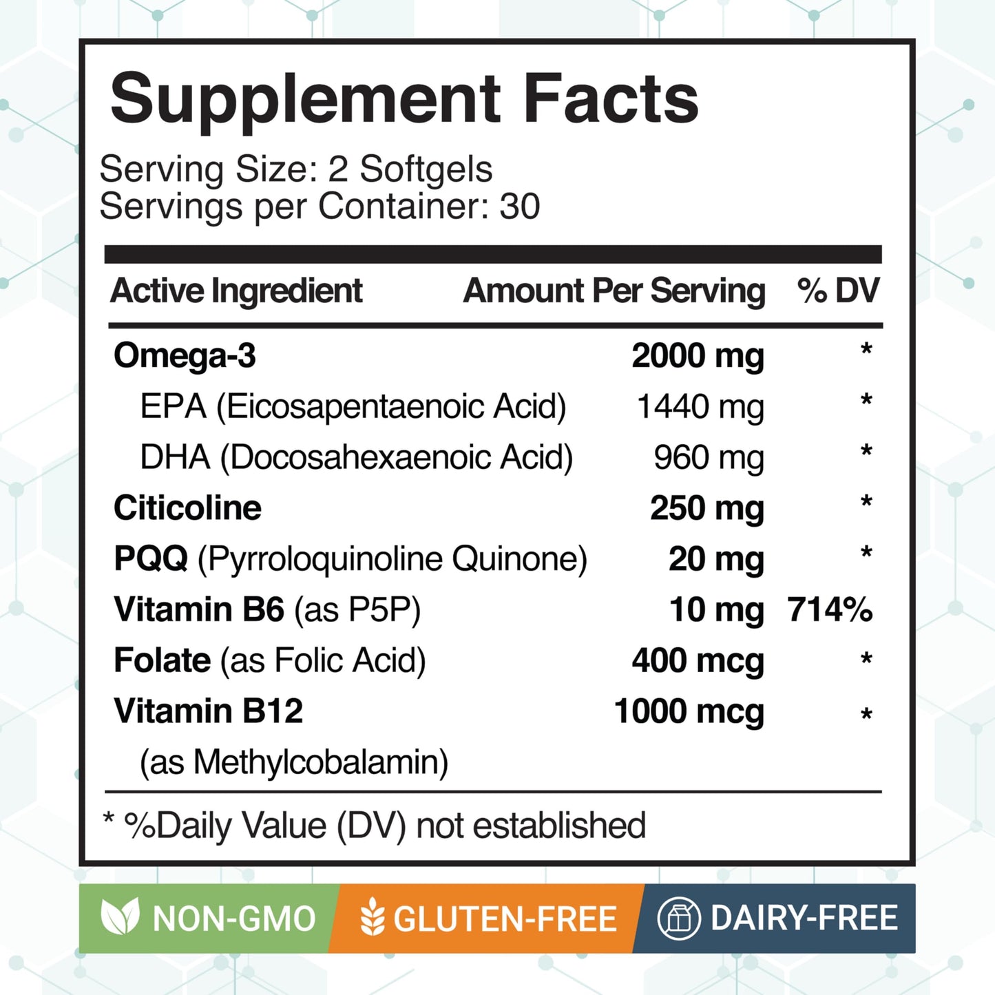 STORM VITALS Omega-3 Focus 2000mg with Nootropic Formula – Citicoline, DHA, EPA, B12, PQQ, Folate & P5P – Triglyceride Form Omega 3 Softgels 60