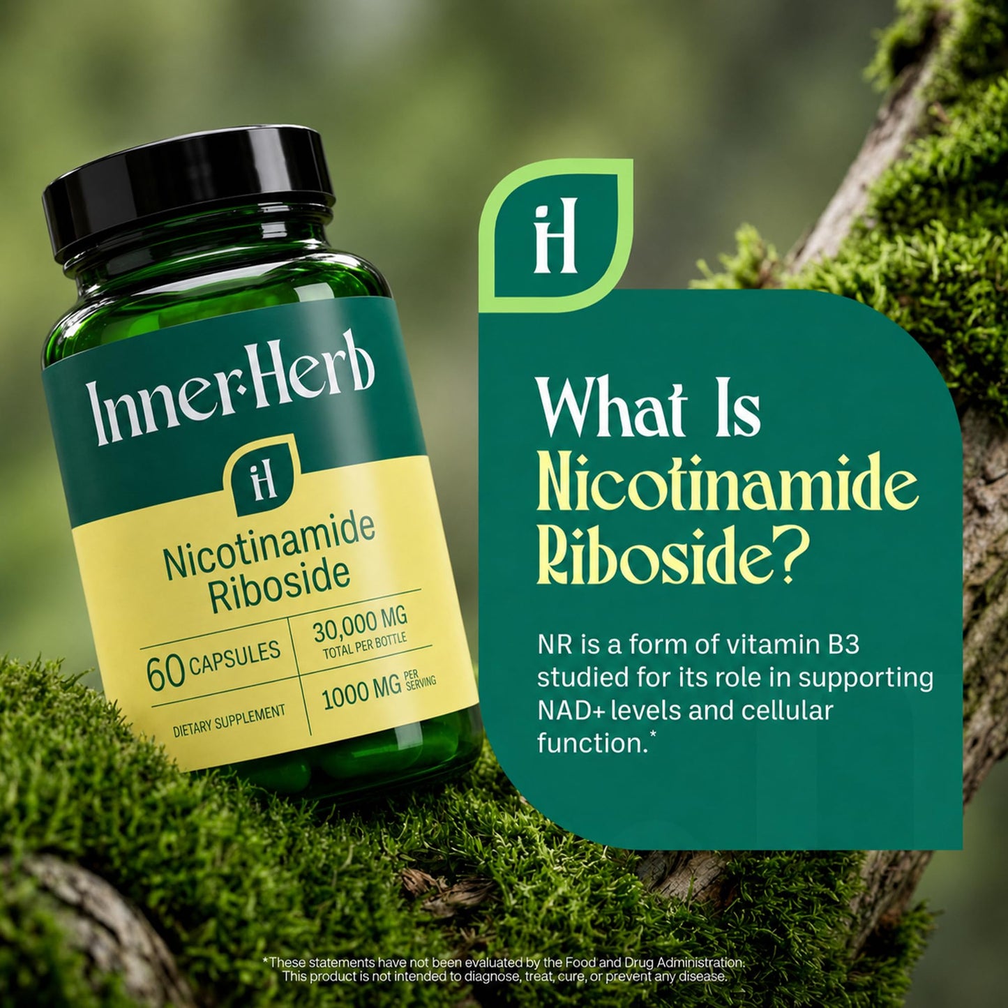 InnerHerb Nicotinamide Riboside NR 1000 mg Daily Capsule, 1 Count