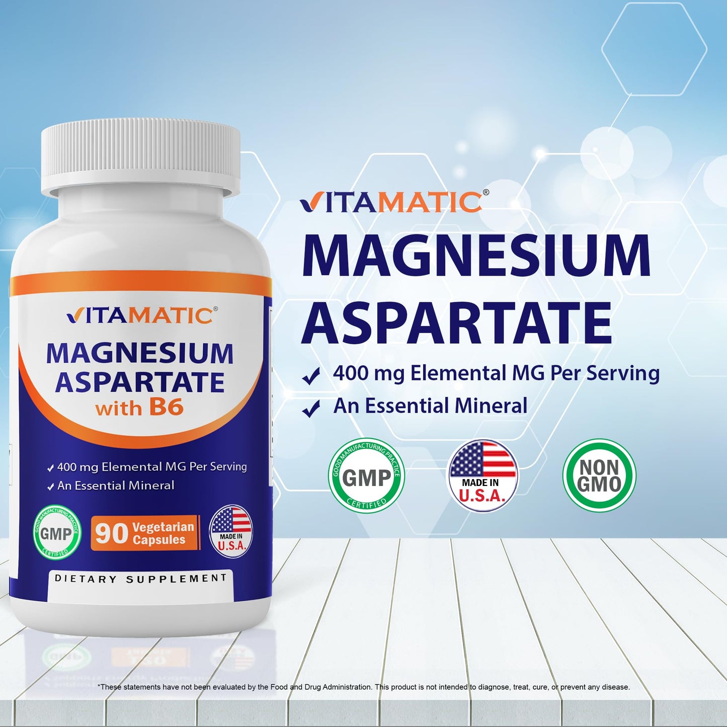 Vitamatic Magnesium Aspartate 400mg, 180 Vegetarian Capsules