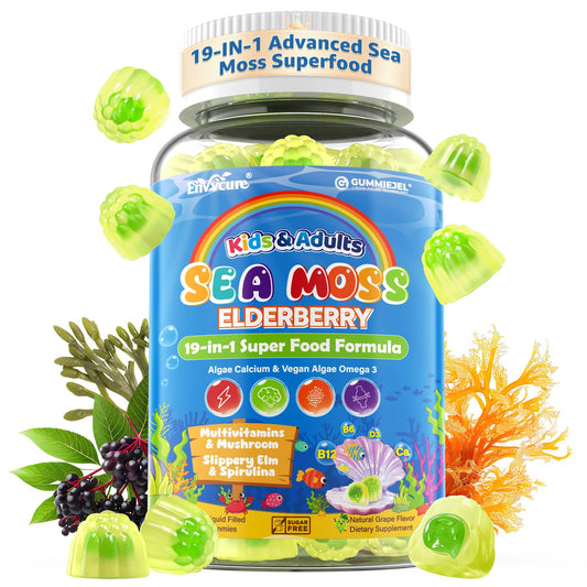 EnvyCure Sea Moss + Elderberry Gummies for Kids & Adults, 60 Count