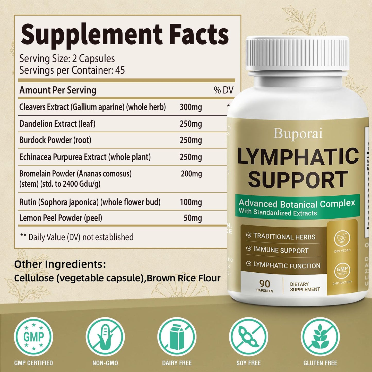 Buporai Lymphatic Support Capsules, 90 Count