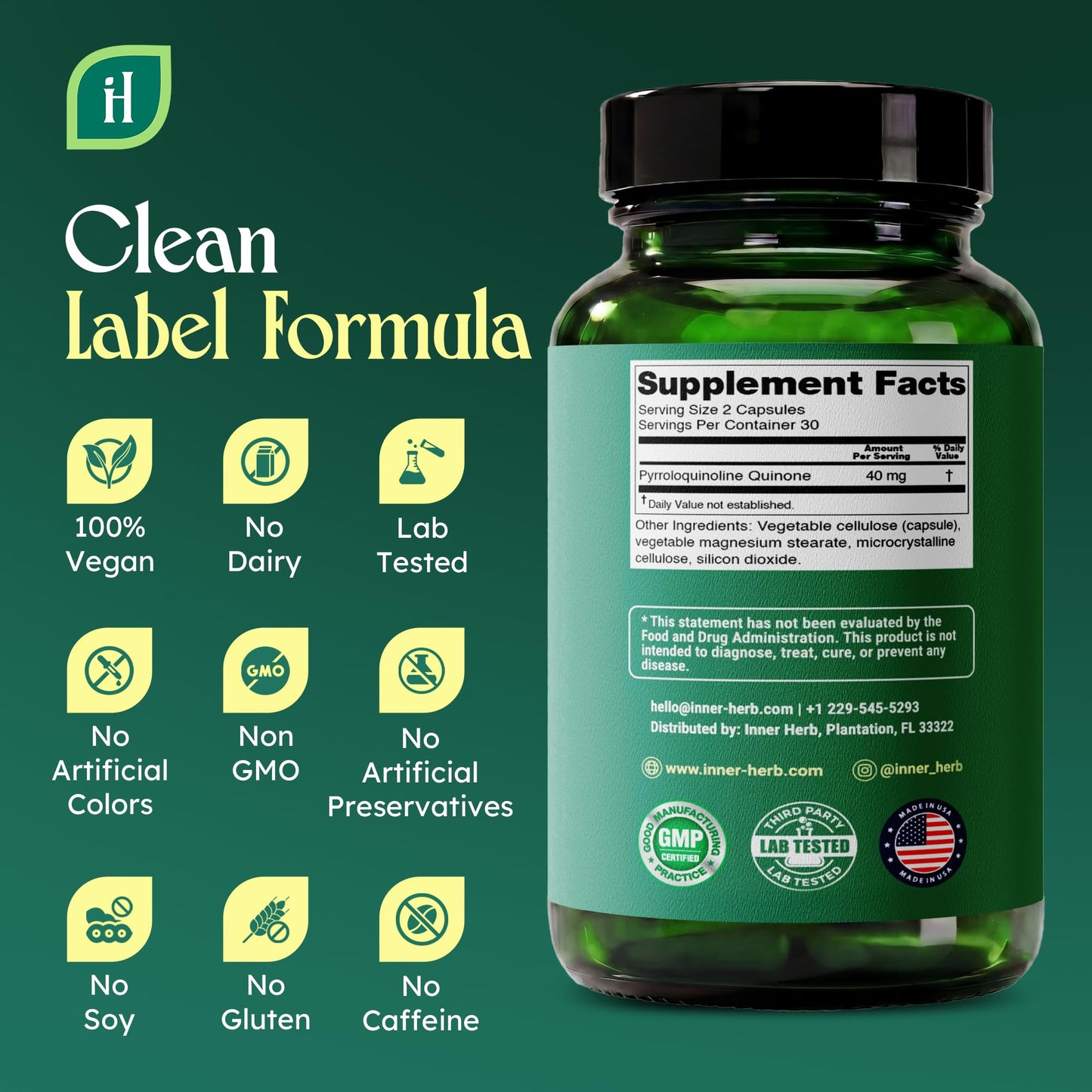 InnerHerb Pyrroloquinoline Quinone PQQ Daily Capsule, 60 Capsules