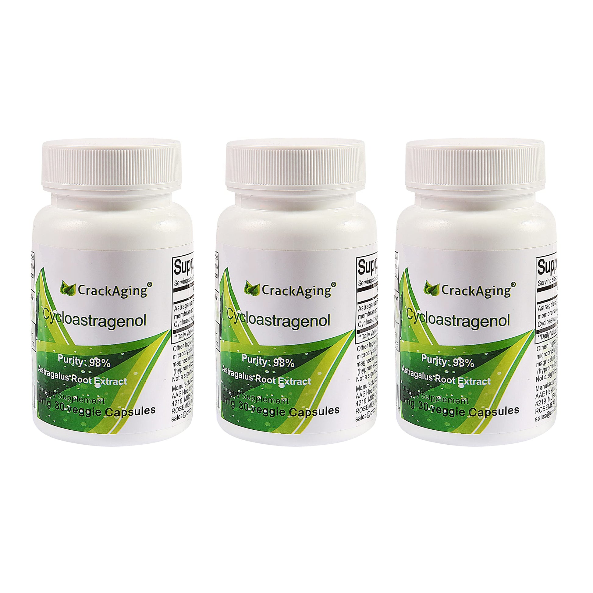 Crackaging Cycloastragenol 98% 5 mg Super-Absorption Anti-Aging & Telomerase Activator Supplements, 180 Capsules