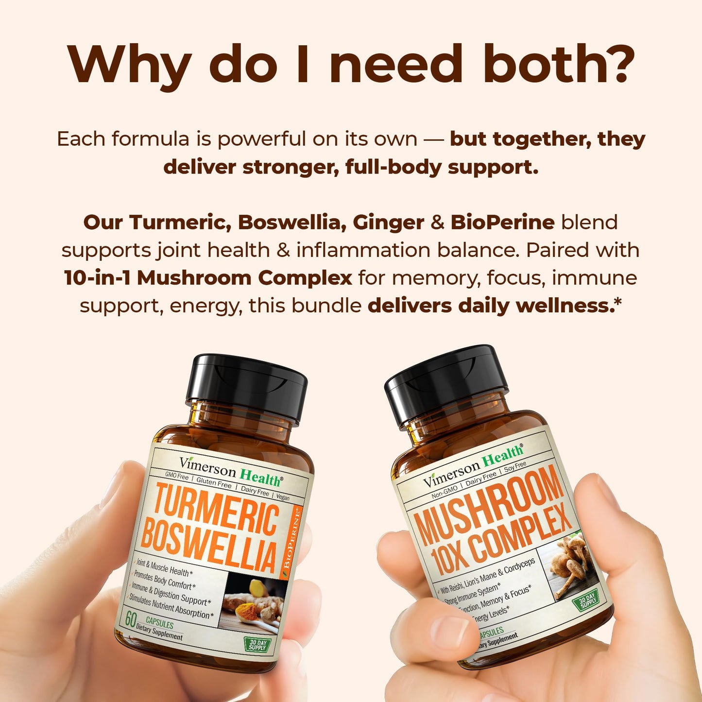Vimerson Health Boswellia Turmeric Curcumin Supplement + 10-in-1 Mushroom Powder Bundle 120 Capsules