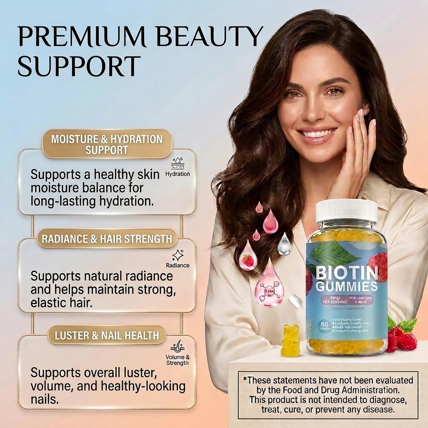 Dyeazirn Hair Growth Biotin Gummies 2000mcg, Raspberry Flavor, 120 Gummies