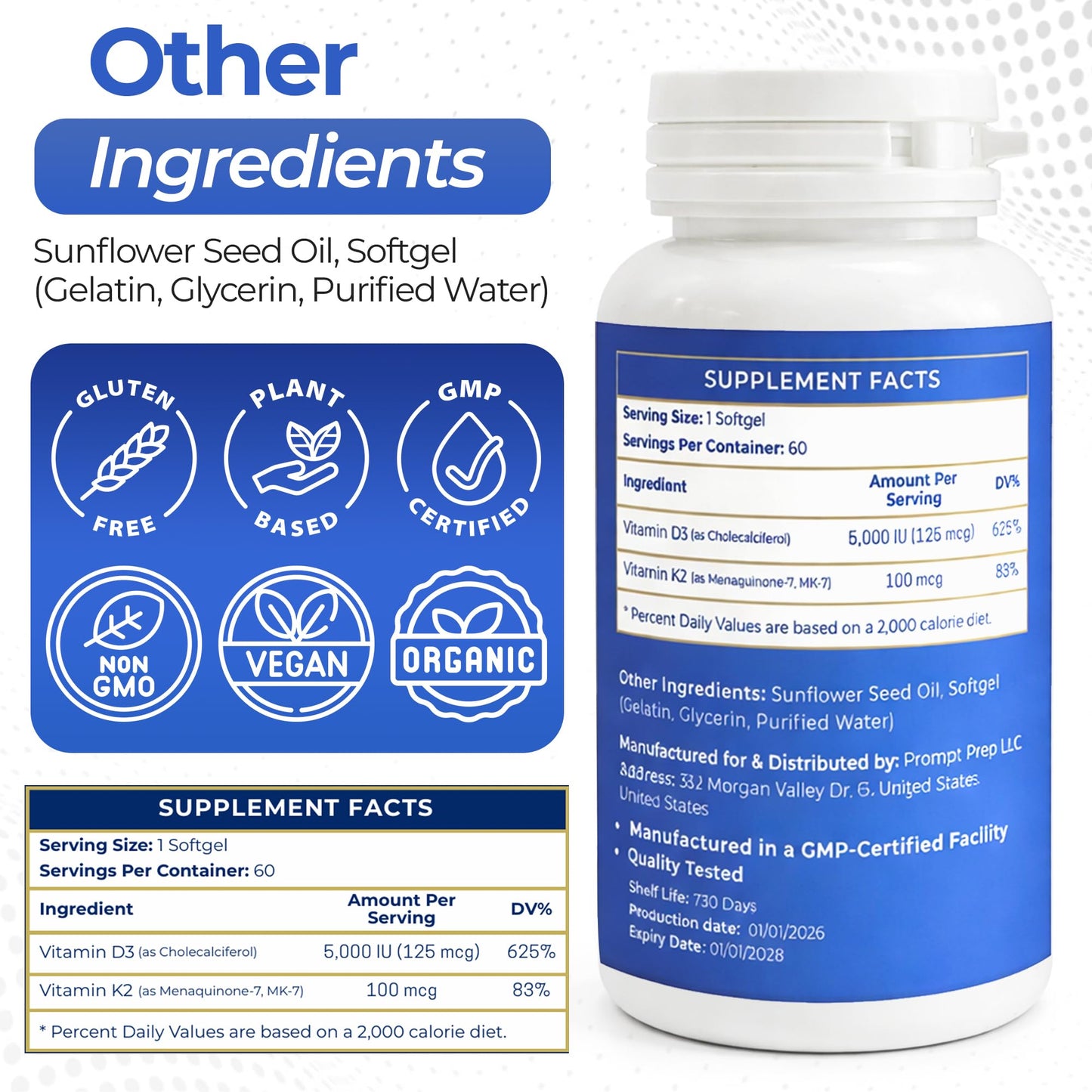 vitalblend Vitamin D3 K2 Softgels 60 Count