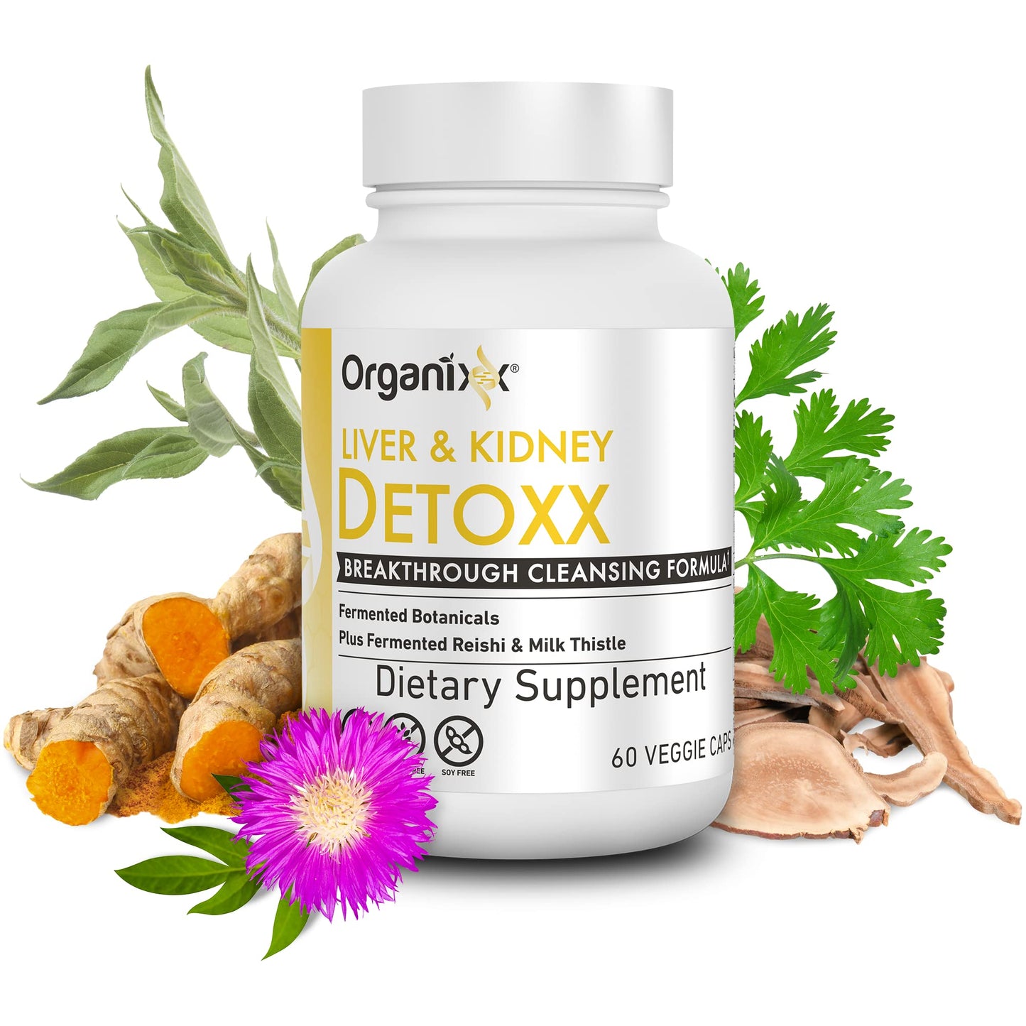 Organixx Kidney & Liver Support Cleanse Milk Thistle Reishi 60 Capsules