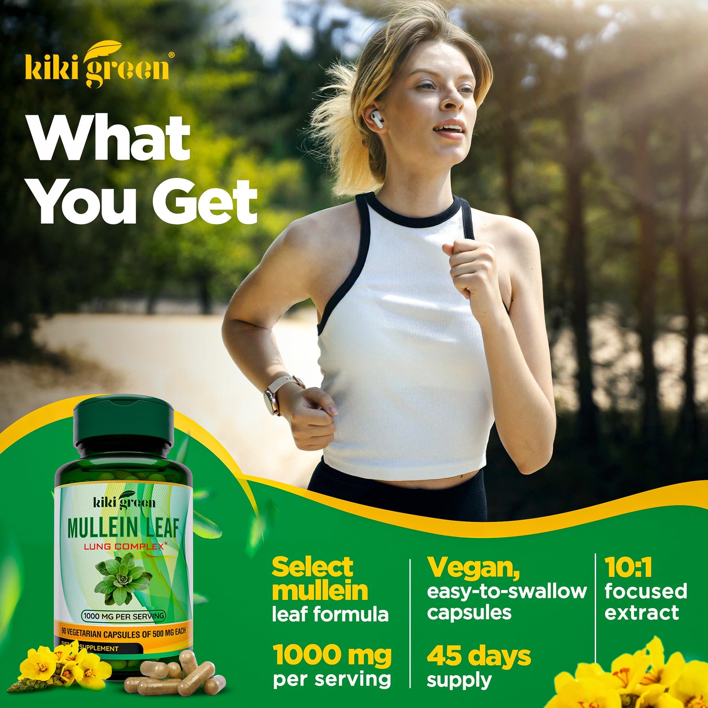 KIKI Green Mullein Leaf Extract Capsules, 90 Count