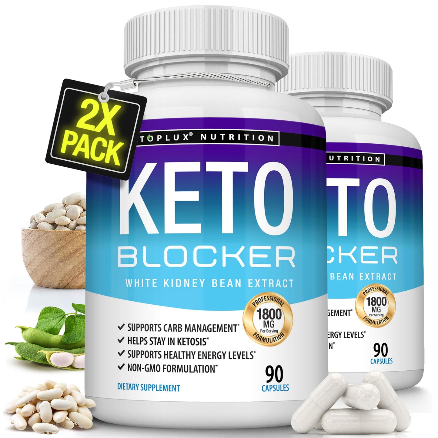 Toplux Keto Blocker Pills White Kidney Bean Extract 1800 mg Natural Ketosis, Support Keto Diet, for Men Women, 90 Capsules