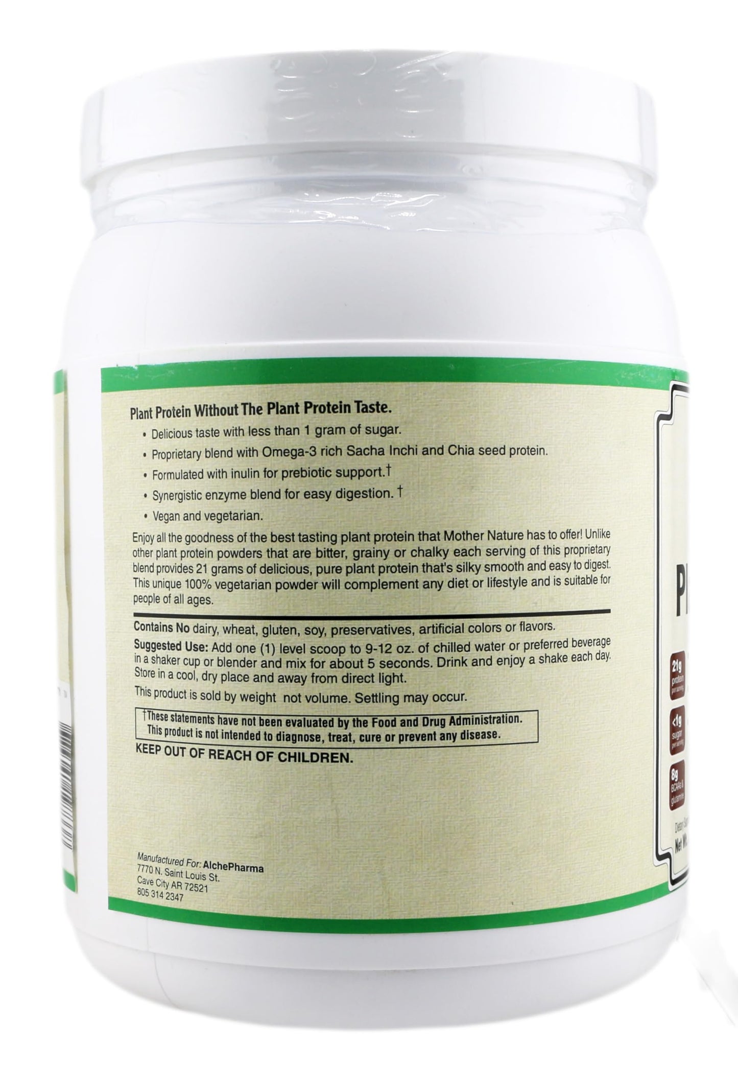 AlchePharma Plant Protein (Premium Blend) Protein Powder, Chocolate, 17.99 oz
