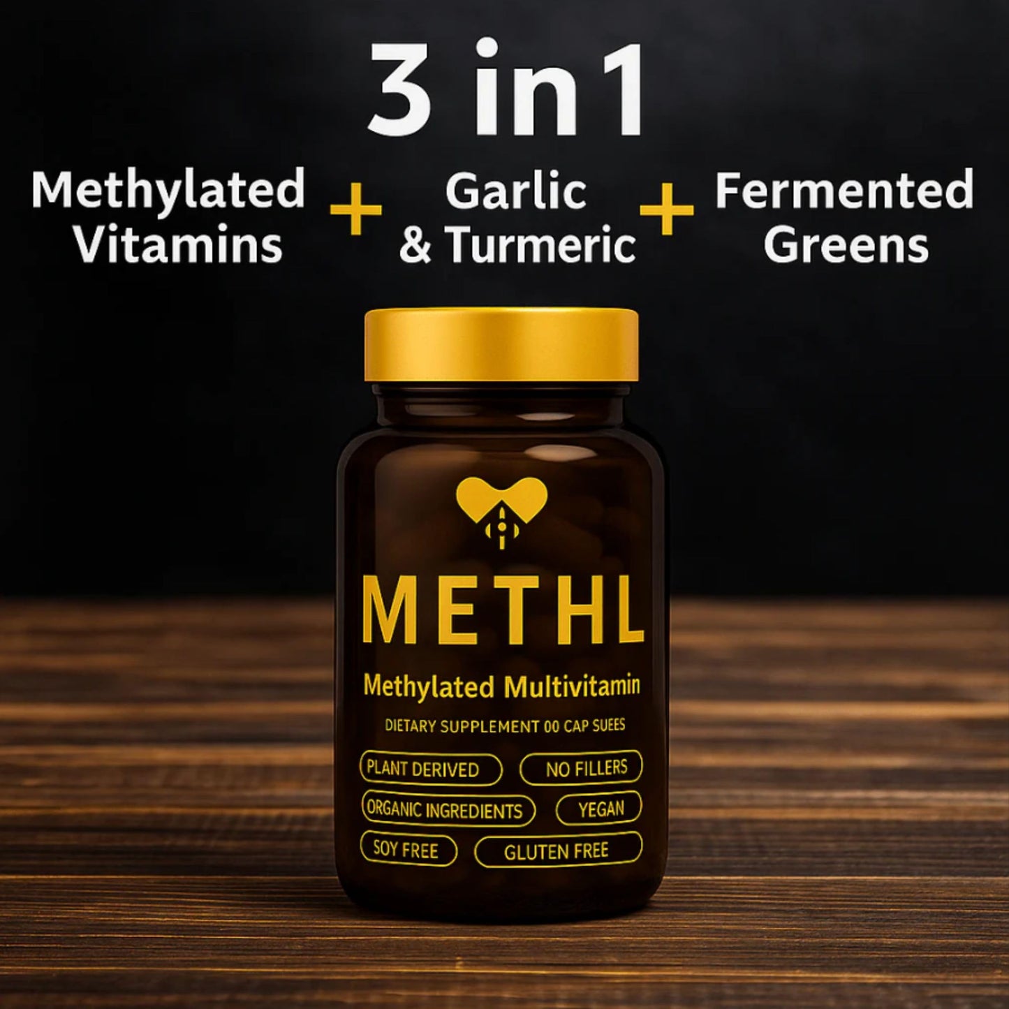 METHL Methylated Multivitamin Fermented Organic Greens & Turmeric, Activated B Vitamins (5‑MTHF & Methyl B12), Vegan, Gluten Free, Energy & Immune Support, 60 Capsules