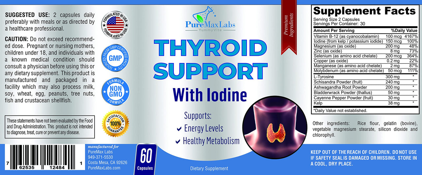 YUMMYVITE Thyroid Support with Iodine Capsules, 60 Capsules