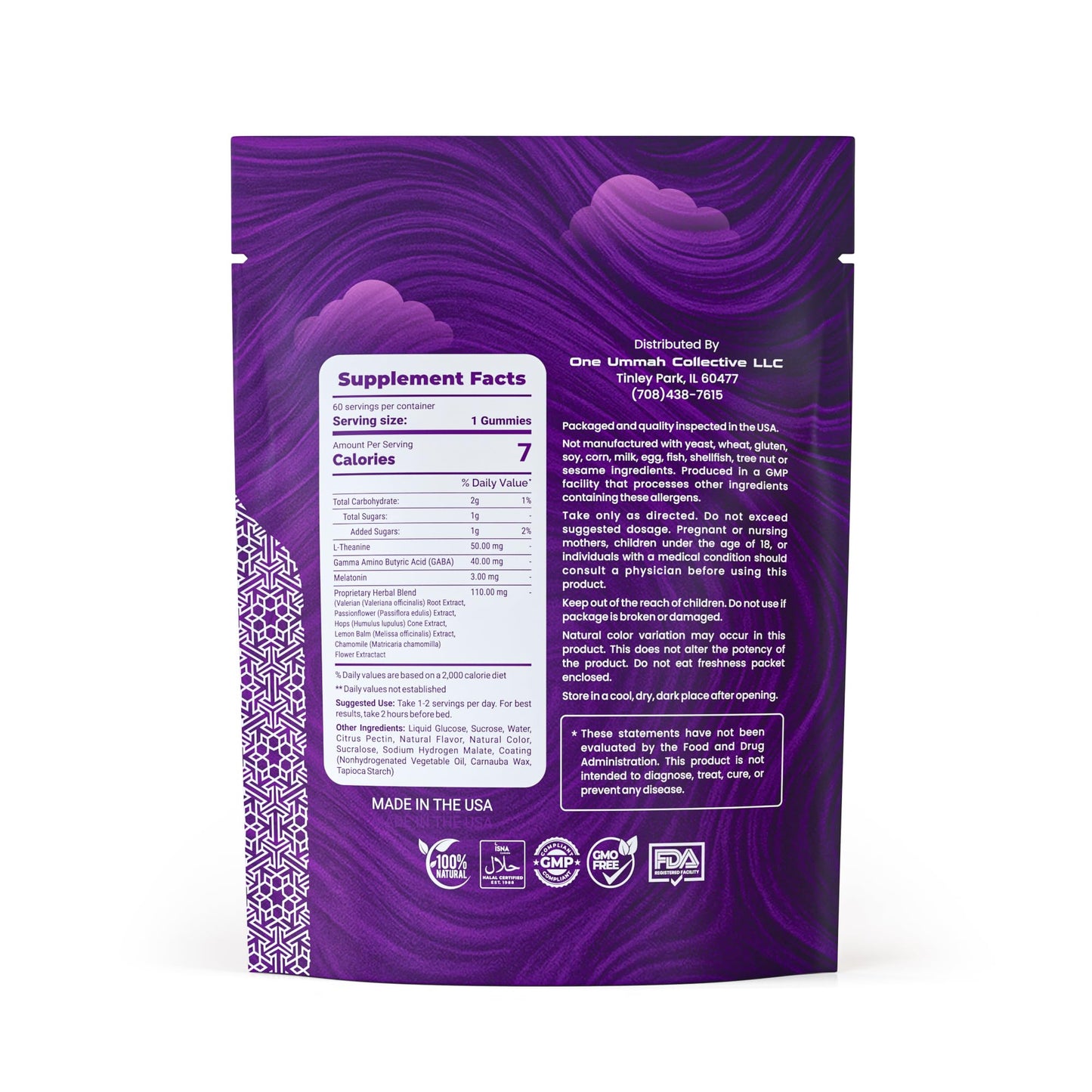One Ummah Halal Certified Sleep Gummies – 3mg Melatonin with GABA, L-Theanine & Herbal Blend, Gummies, 60 Count
