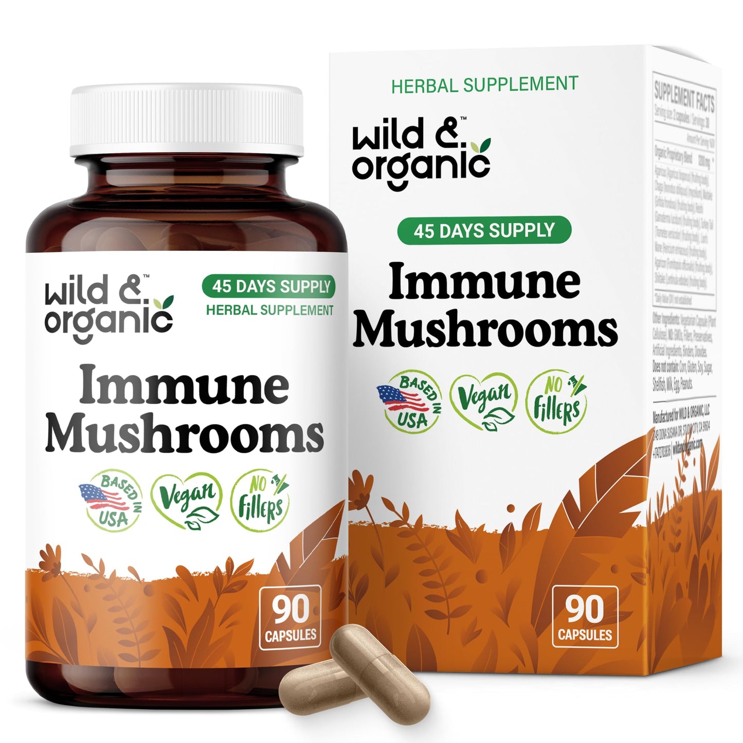 Wild & Organic Immune Mushroom Complex Capsules 90 Count