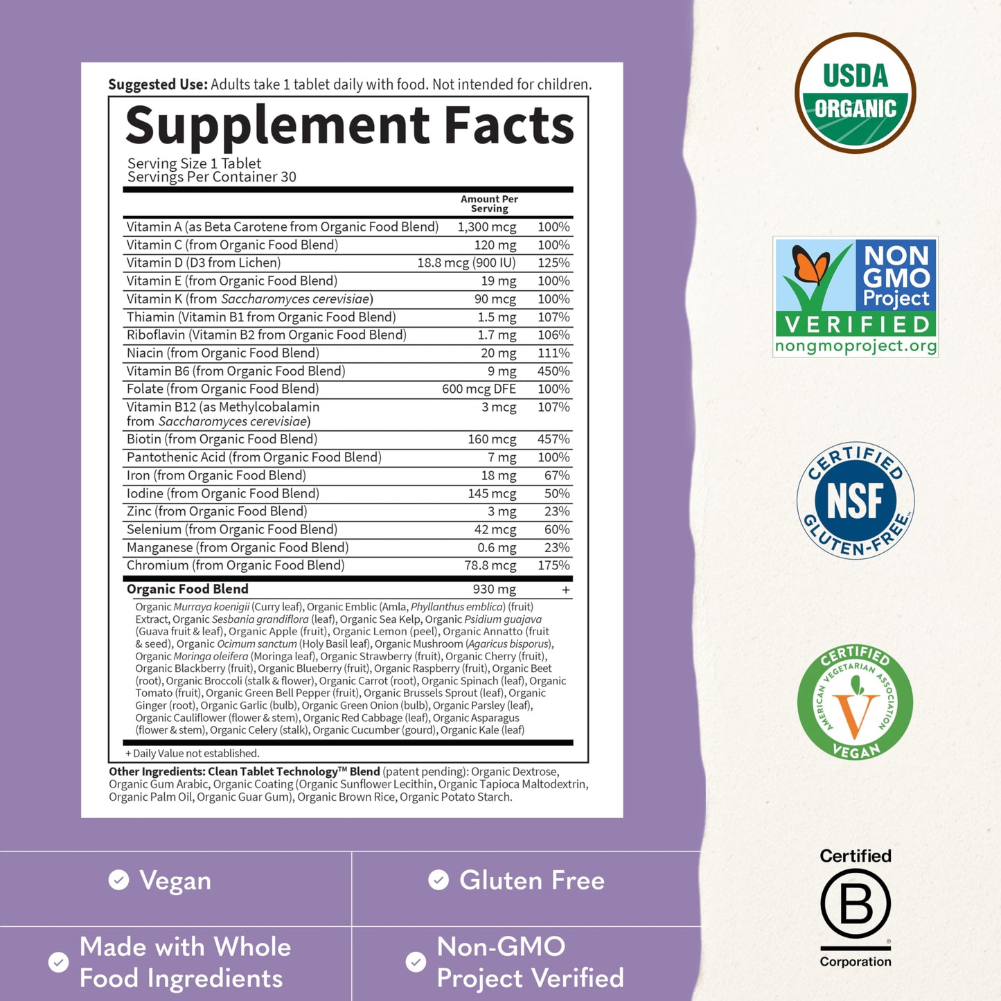 Garden of Life Multivitamin Mykind Prenatal Once Daily Organic Tablet, 30 Count