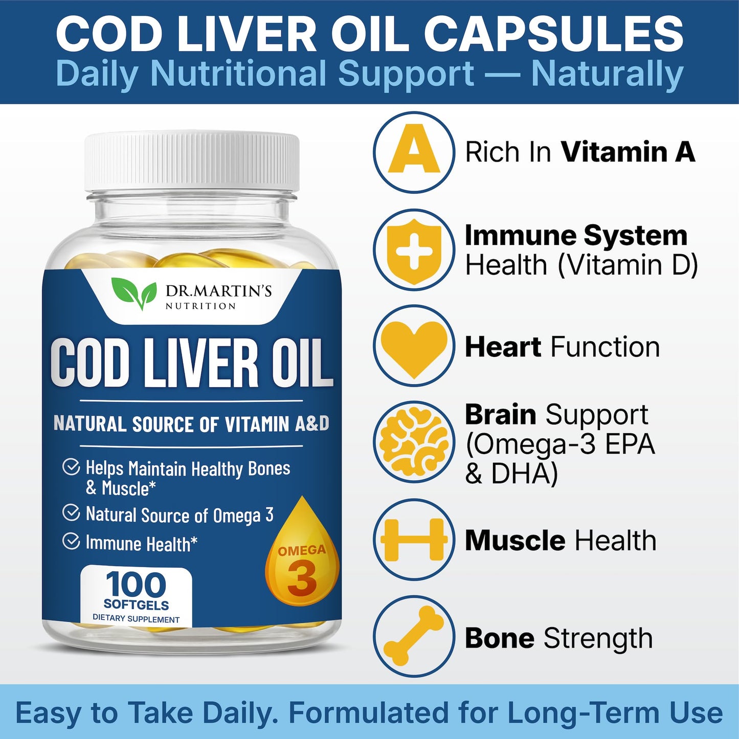 Dr. Martin's Nutrition Cod Liver Oil Capsule, 100 Count