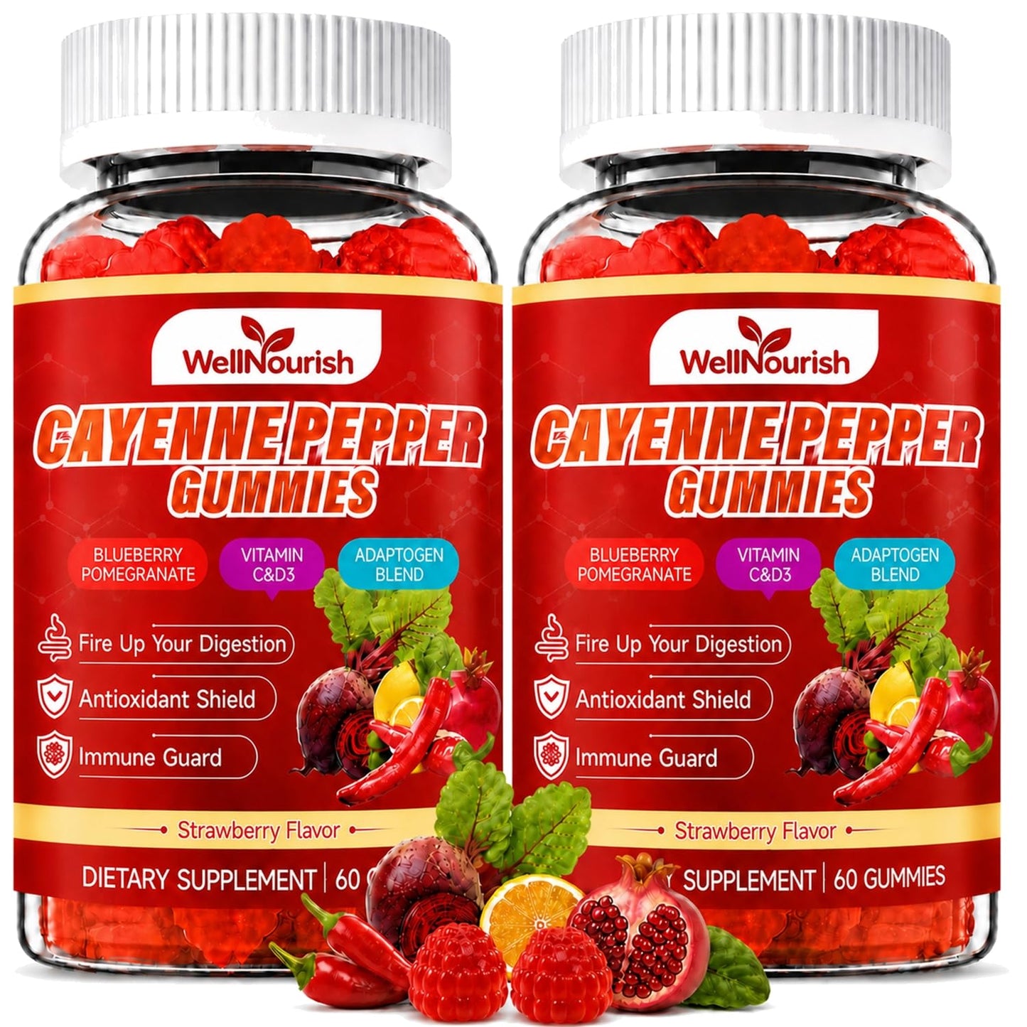 Wellnourish Cayenne Pepper Gummies with Vitamin C and D3, 120 Count