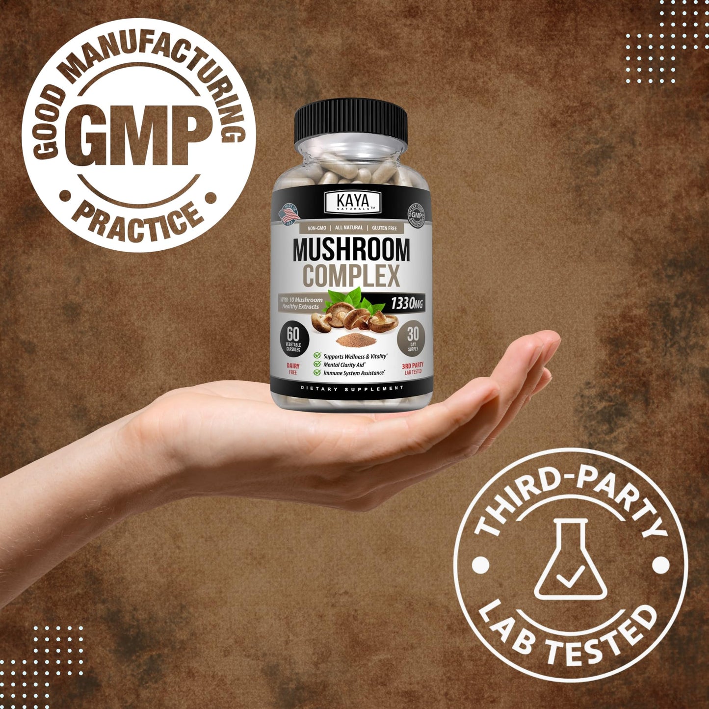 Kaya Naturals Mushroom Complex Capsules 1330mg Per Serving - 60 Capsules