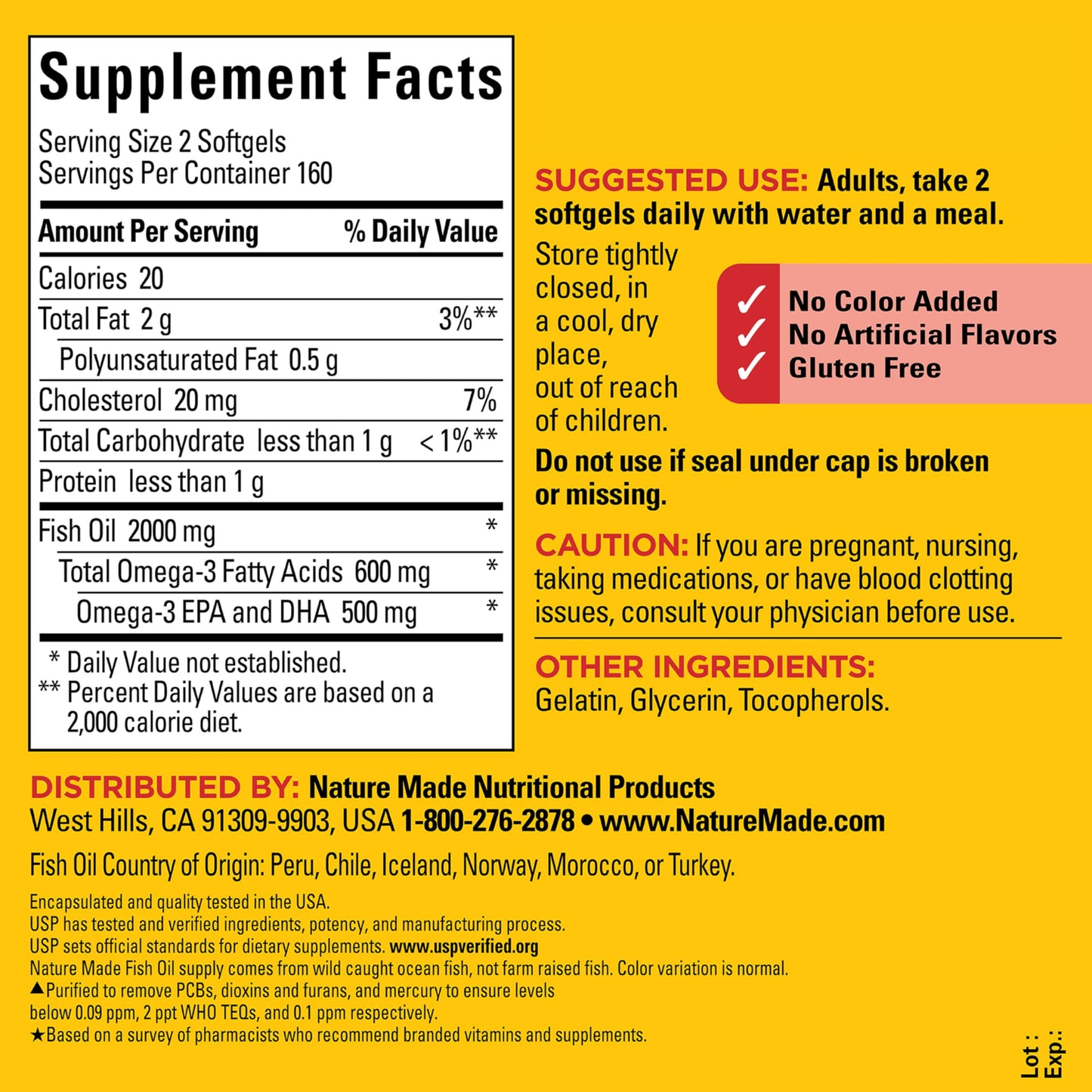Nature Made Fish Oil Omega 3 1000mg Softgel, 320 Softgels