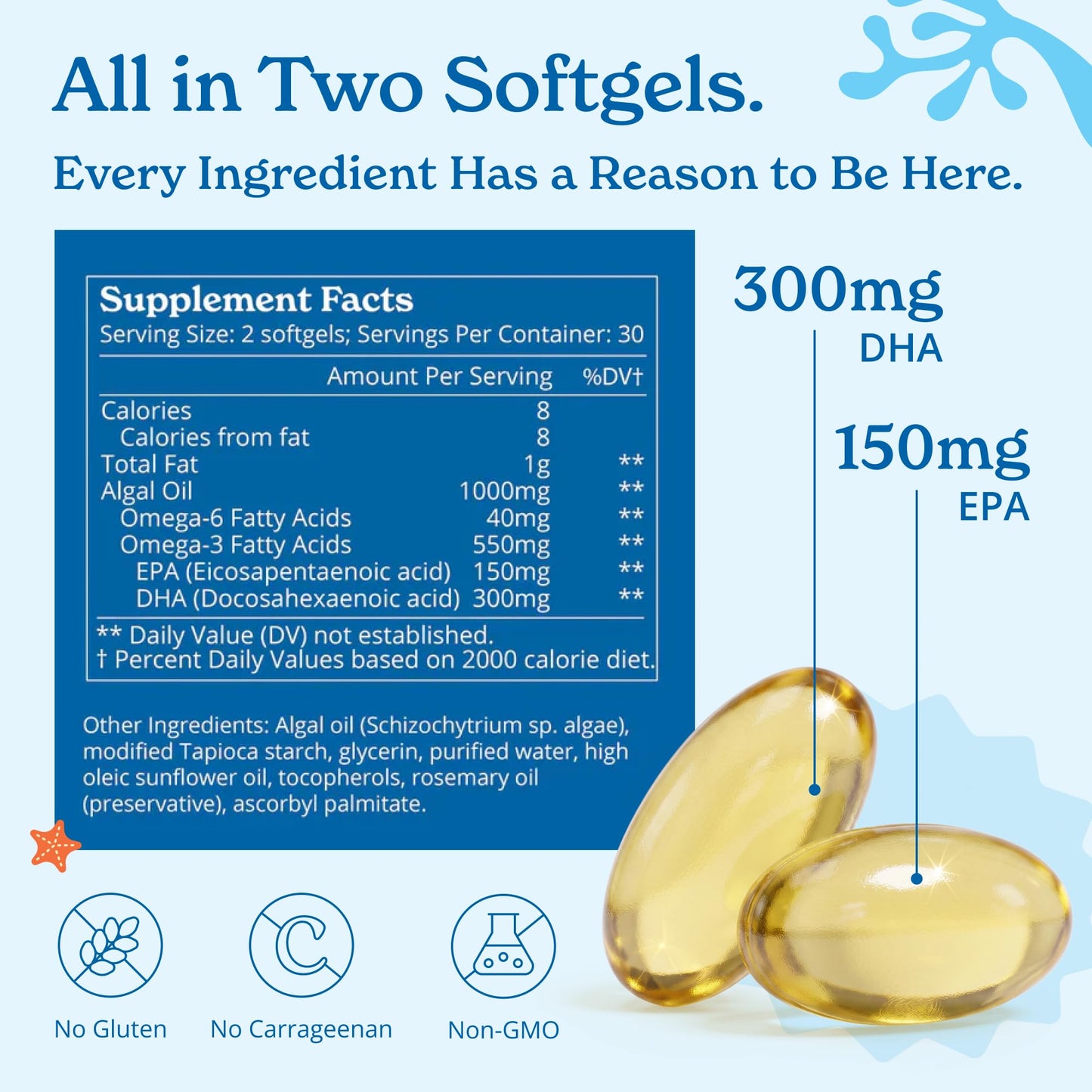 Calgee Algae Omega-3 Softgels, 60 Count