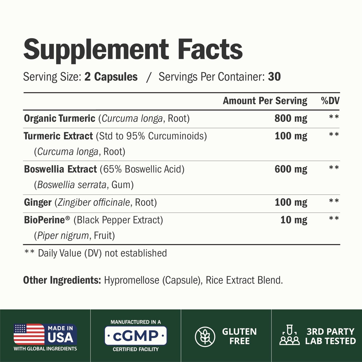 Vimerson Health Boswellia Serrata Turmeric Curcumin Supplement Capsules 60 Count
