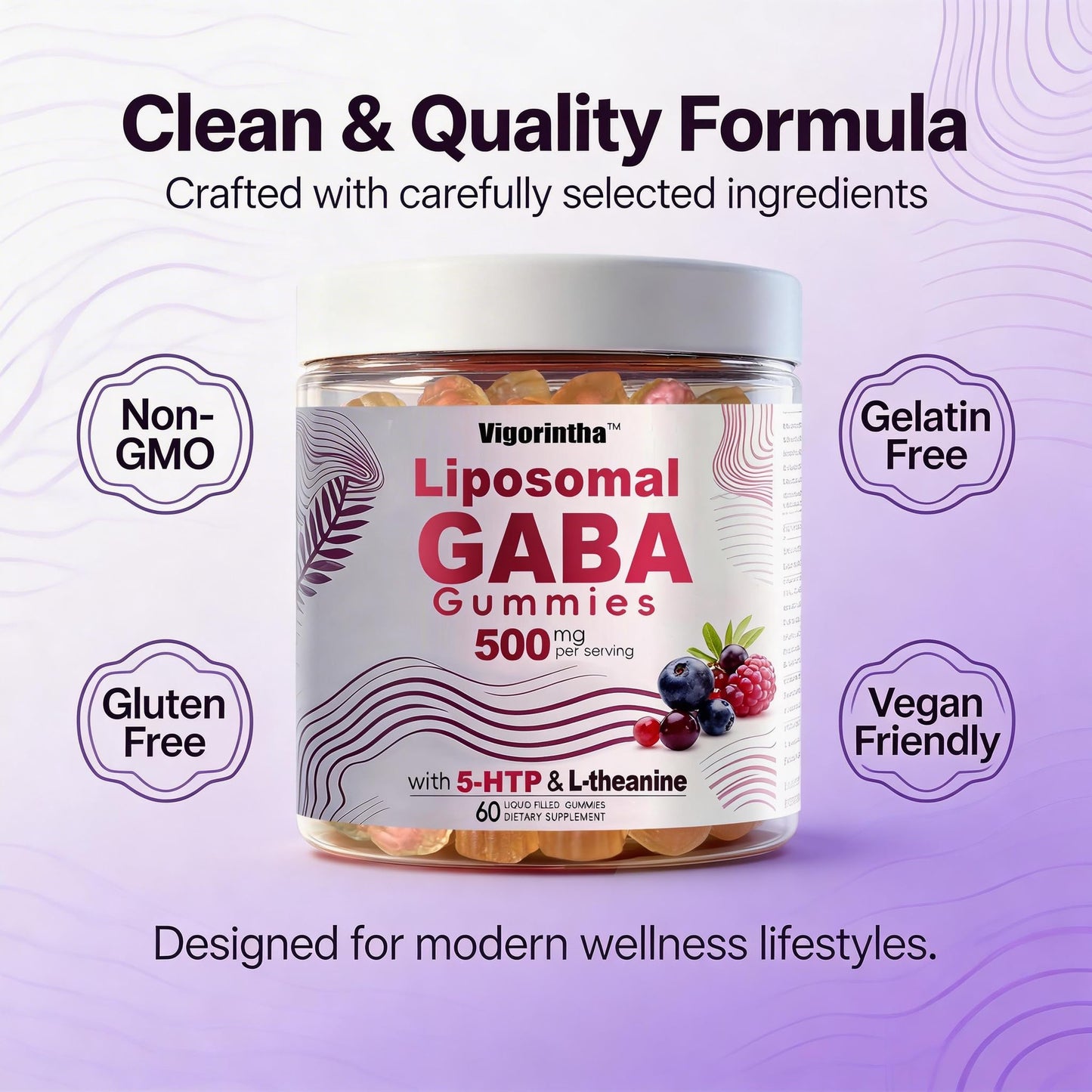Vigorintha GABA Gummies with L-Theanine & 5-HTP Gummy 60 Count