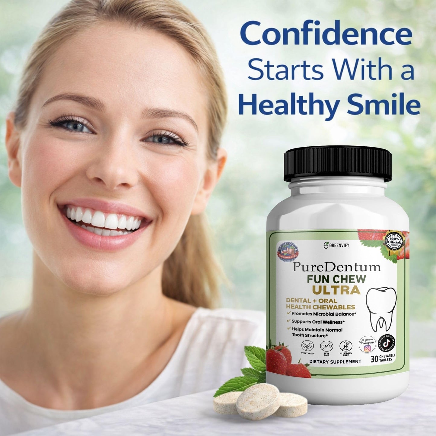 GREENVIFY PureDentum Fun Ultra Dental + Oral Health Probiotic Capsules, 3-Strain Probiotic, 60 Capsules
