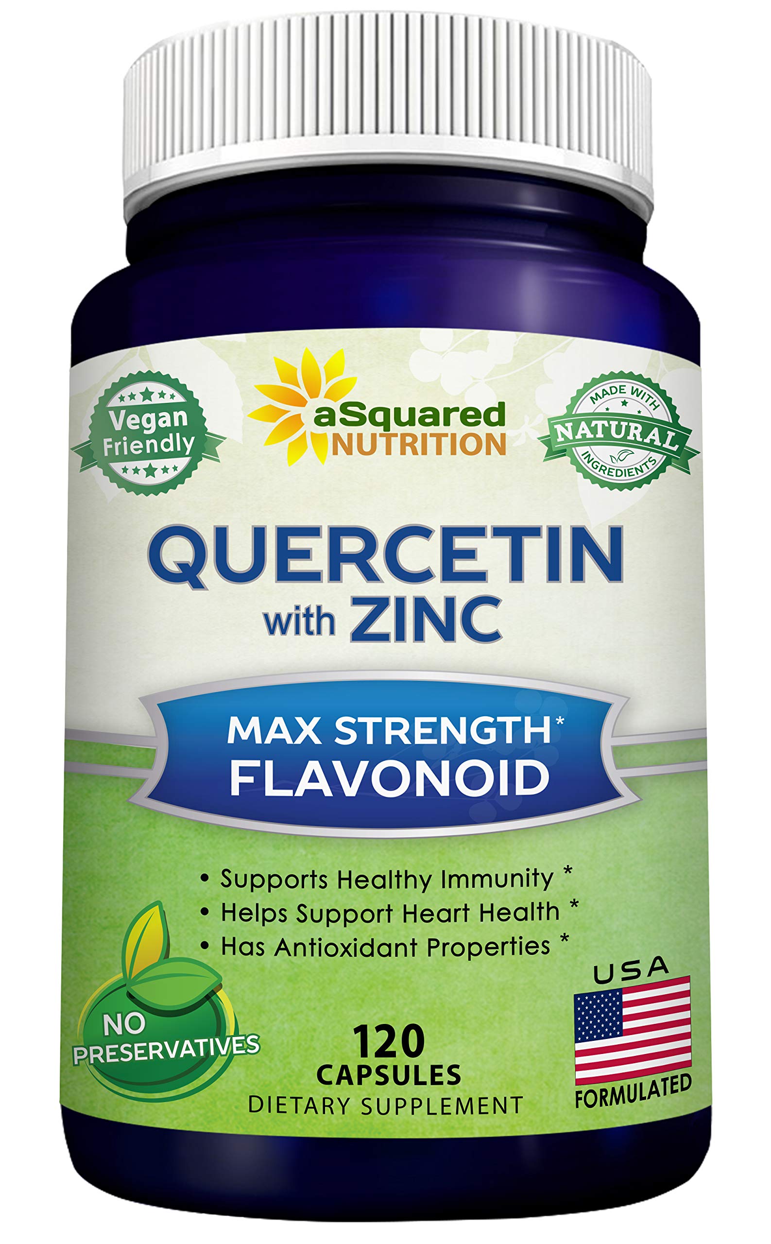 aSquared Nutrition Quercetin with Zinc Supplement - 1000mg Per Serving, 120 Capsules