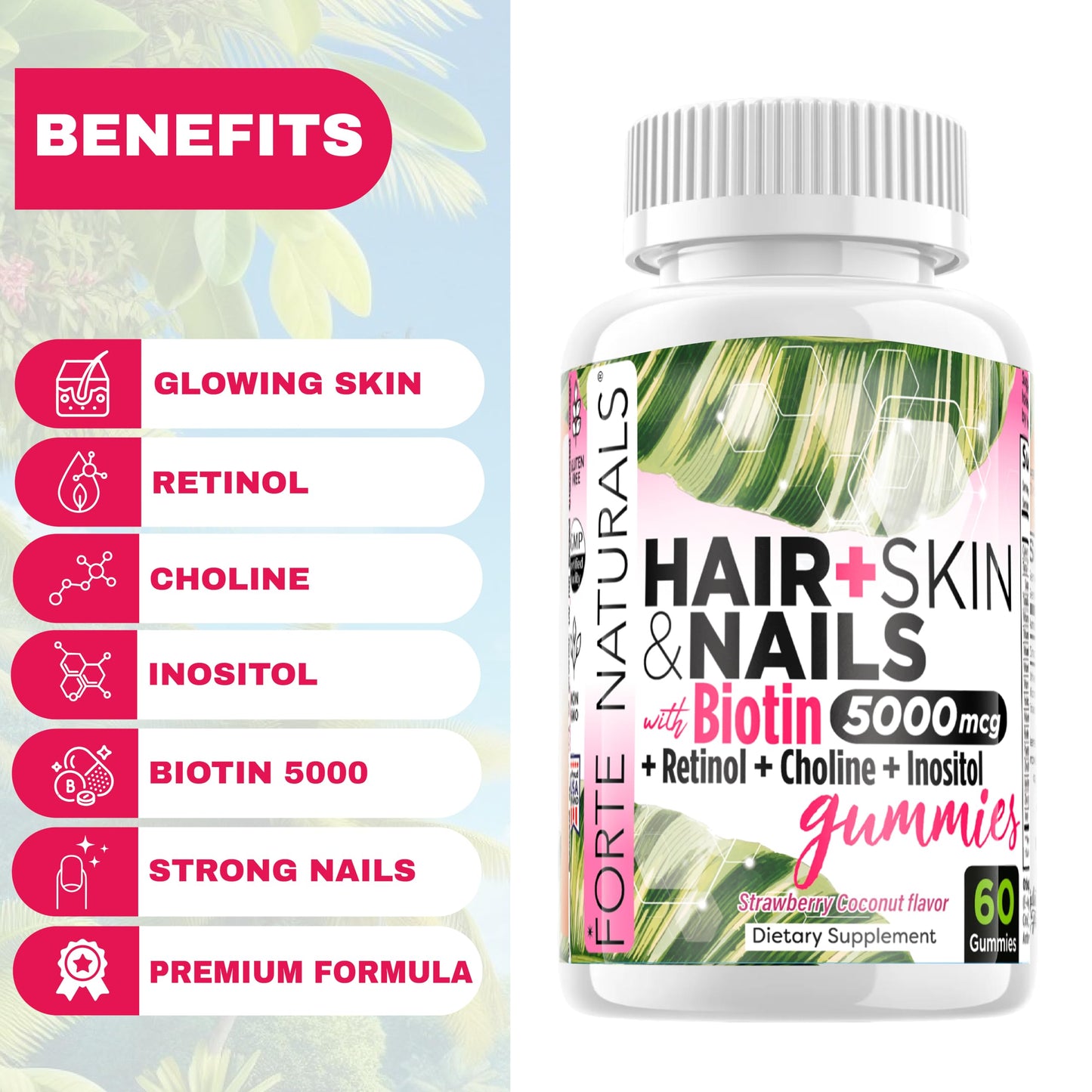 FORTE NATURALS Biotin Gummies, 60 Gummies
