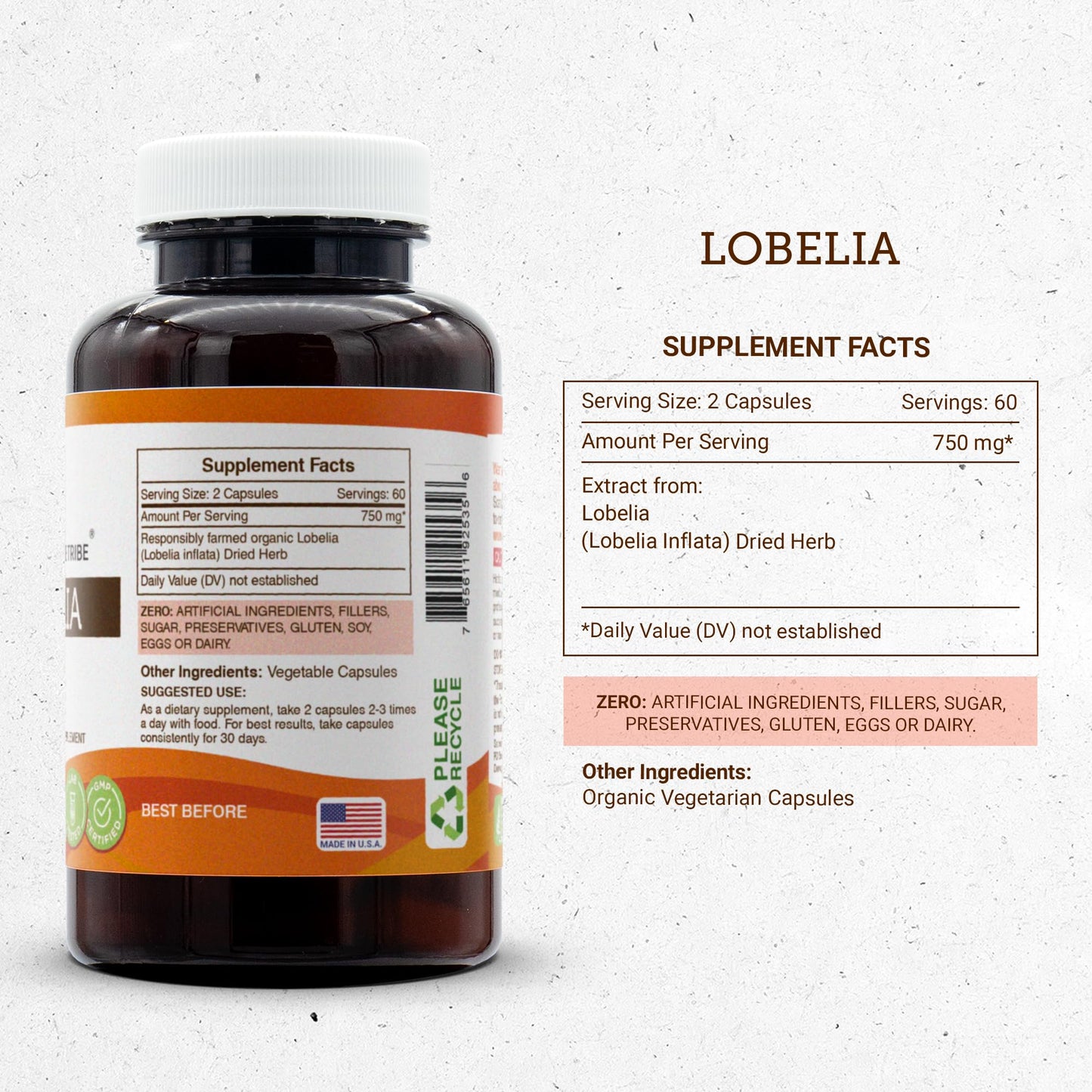 Secrets of the Tribe Lobelia 750 mg Capsules, 120 Count