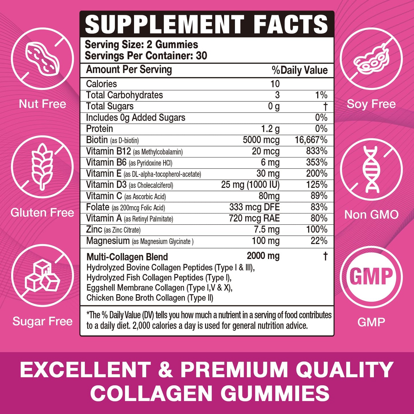 VAJYKEWJY Vegan Collagen Gummies for Women & Men - with Biotin, Vitamin C, & Zinc for Skin Radiance, Hair Growth, Strong Nails, & Joint Support, 60 Count