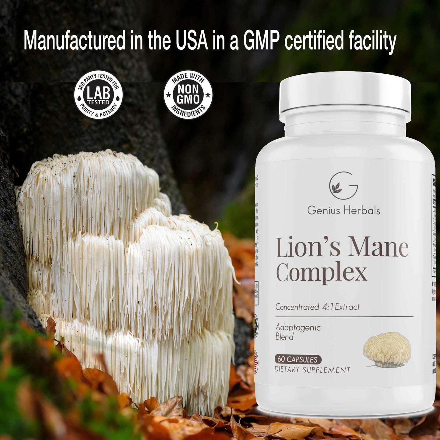 GENIUS HERBALS Lions Mane Complex - 700mg Concentrated Extract, 60 Capsules