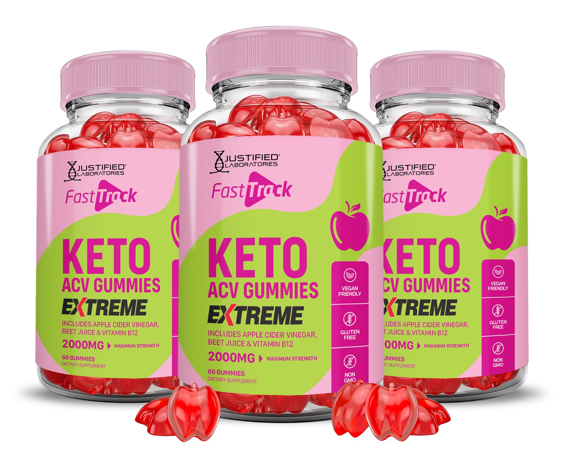 Justified Laboratories Fast Track Keto ACV Gummies Extreme 2000MG, 60 Gummies