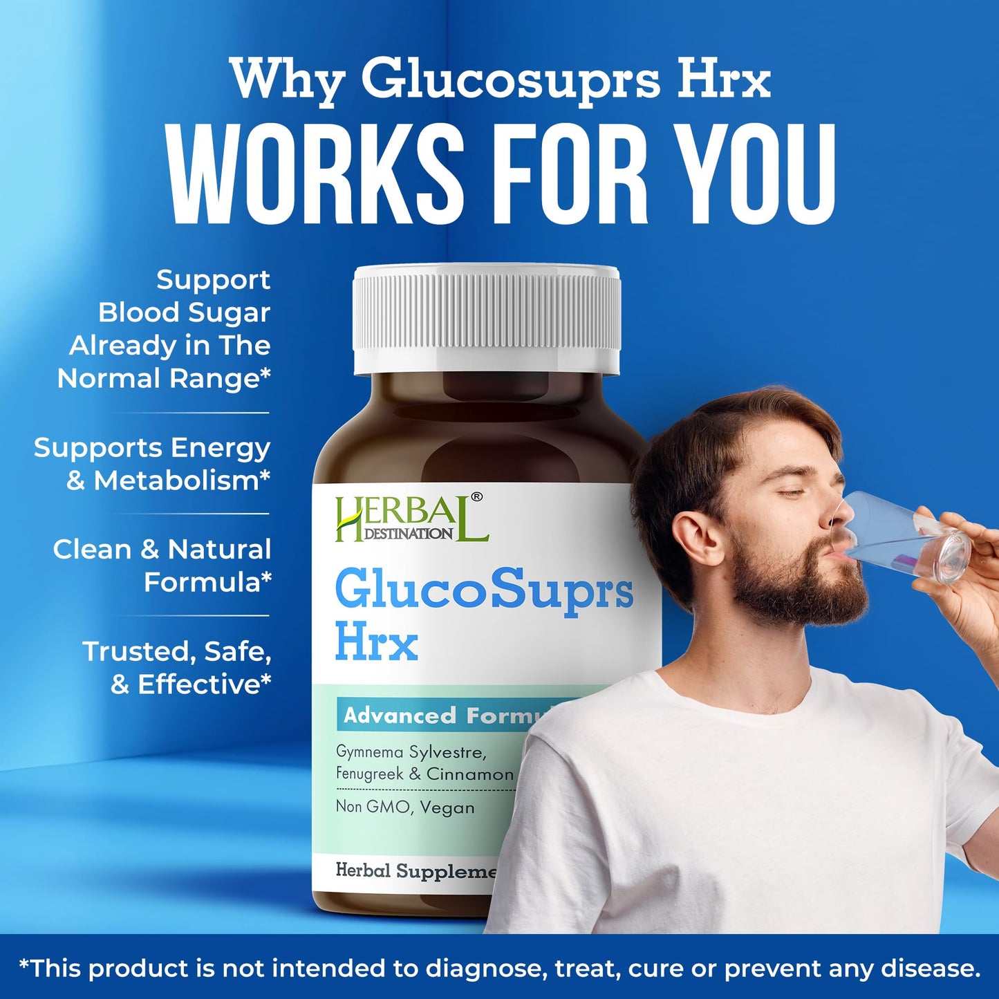 Herbal Destination GlucoSuprs Hrx, Gymnema, Bitter Melon, Fenugreek, 60 Capsules