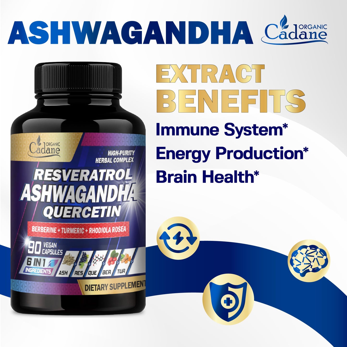 Organic Cadane Ashwagandha Supplements 90 Capsules